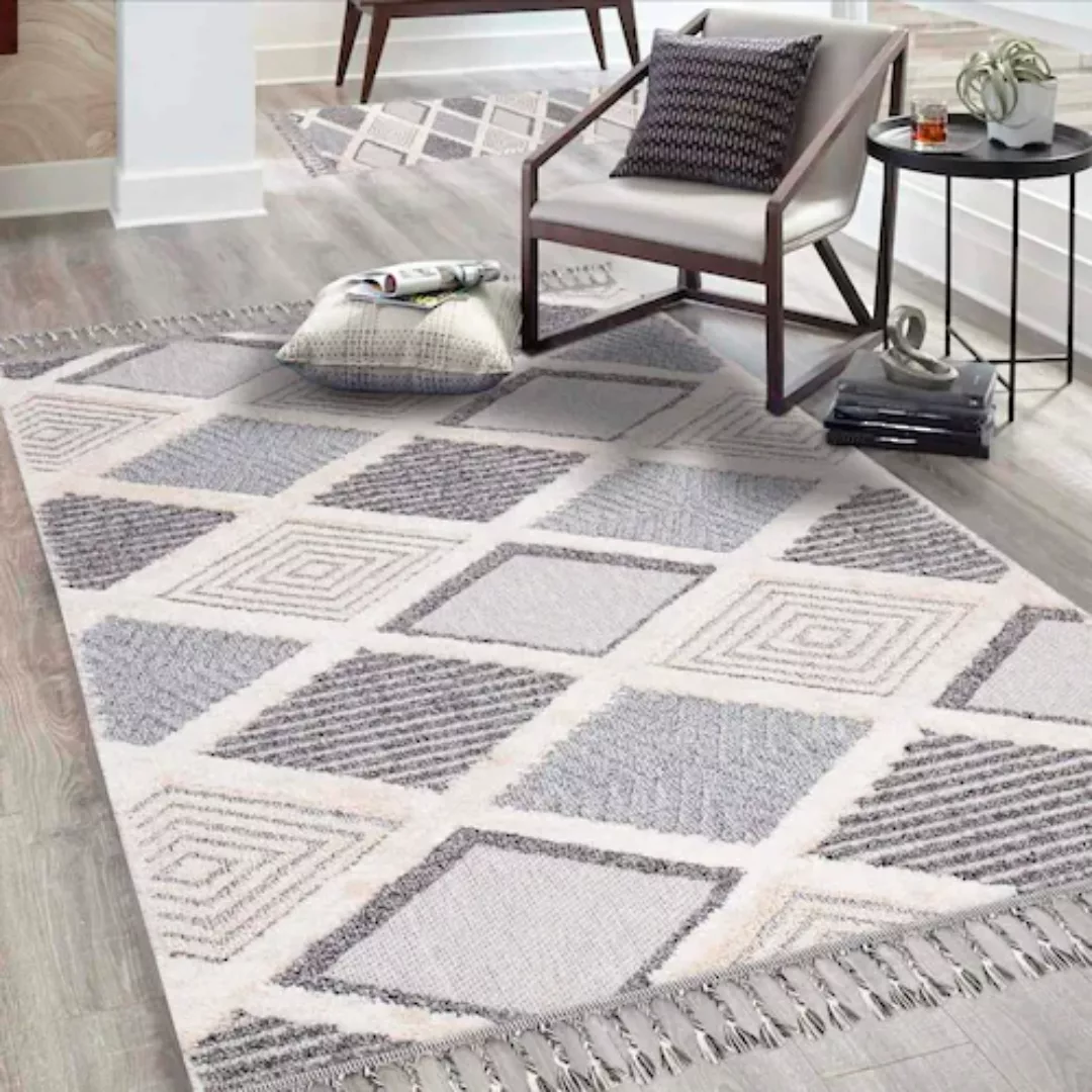 Carpet City Teppich »Valencia 731«, rechteckig, Boho-Stil, Raute-Muster, 3D günstig online kaufen