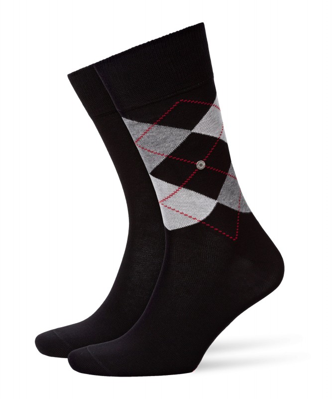 Burlington 2-er Set Socken Schwarz mit Argyle-Muster günstig online kaufen