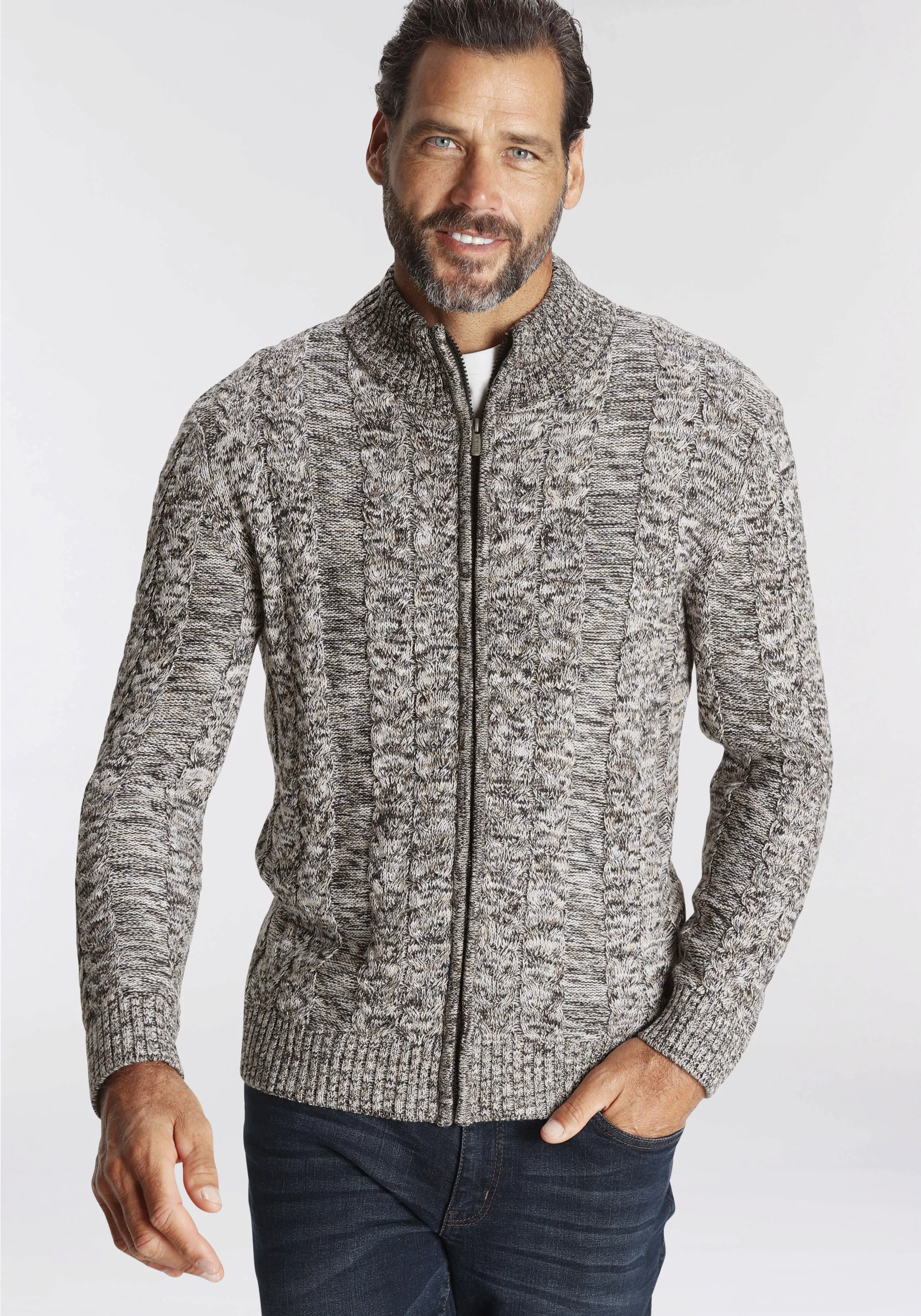 Mans World Strickjacke, mit Zopfmuster günstig online kaufen