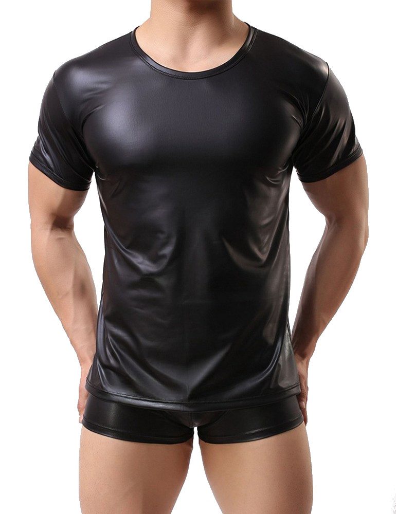 Lau-Fashion T-Shirt Leder Wetlook Unterwäsche Kurzarm günstig online kaufen