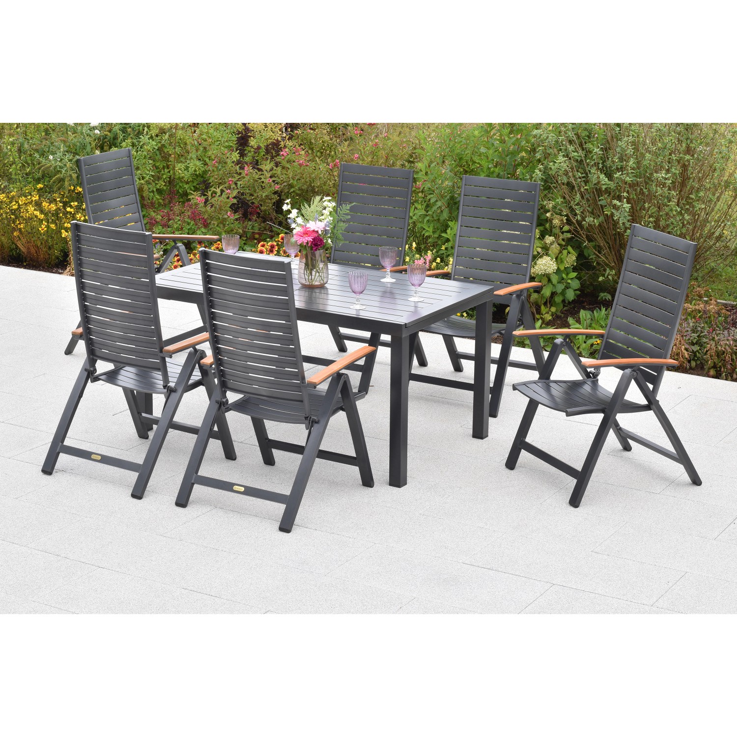 Merxx Astros Set 7-tlg. 6 Klappsessel Gartentisch Ausziehbar 150 (200) x 90 günstig online kaufen