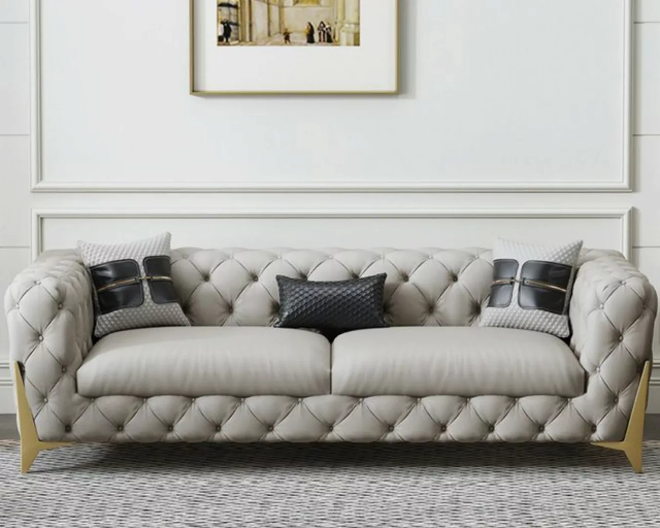 JVmoebel Sofa Couch Samt Leder Wohnzimmer Sofa Couchen Chesterfield 3-er, M günstig online kaufen