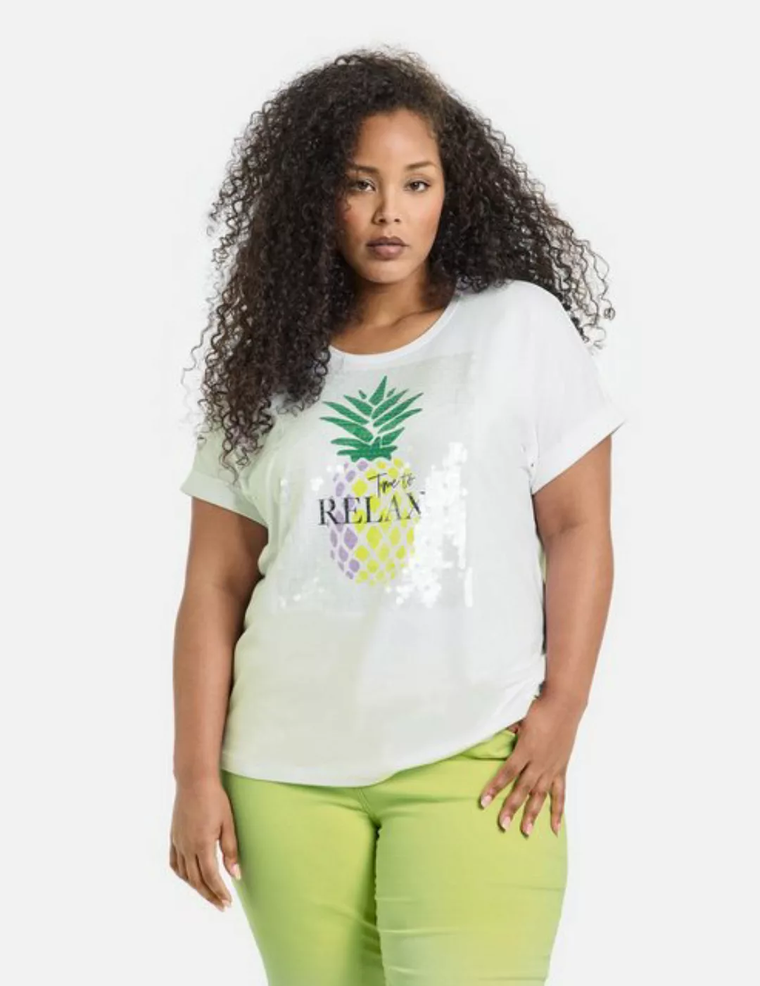 Samoon Kurzarmshirt T-Shirt mit Frontprint und Pailletten-Dekor günstig online kaufen