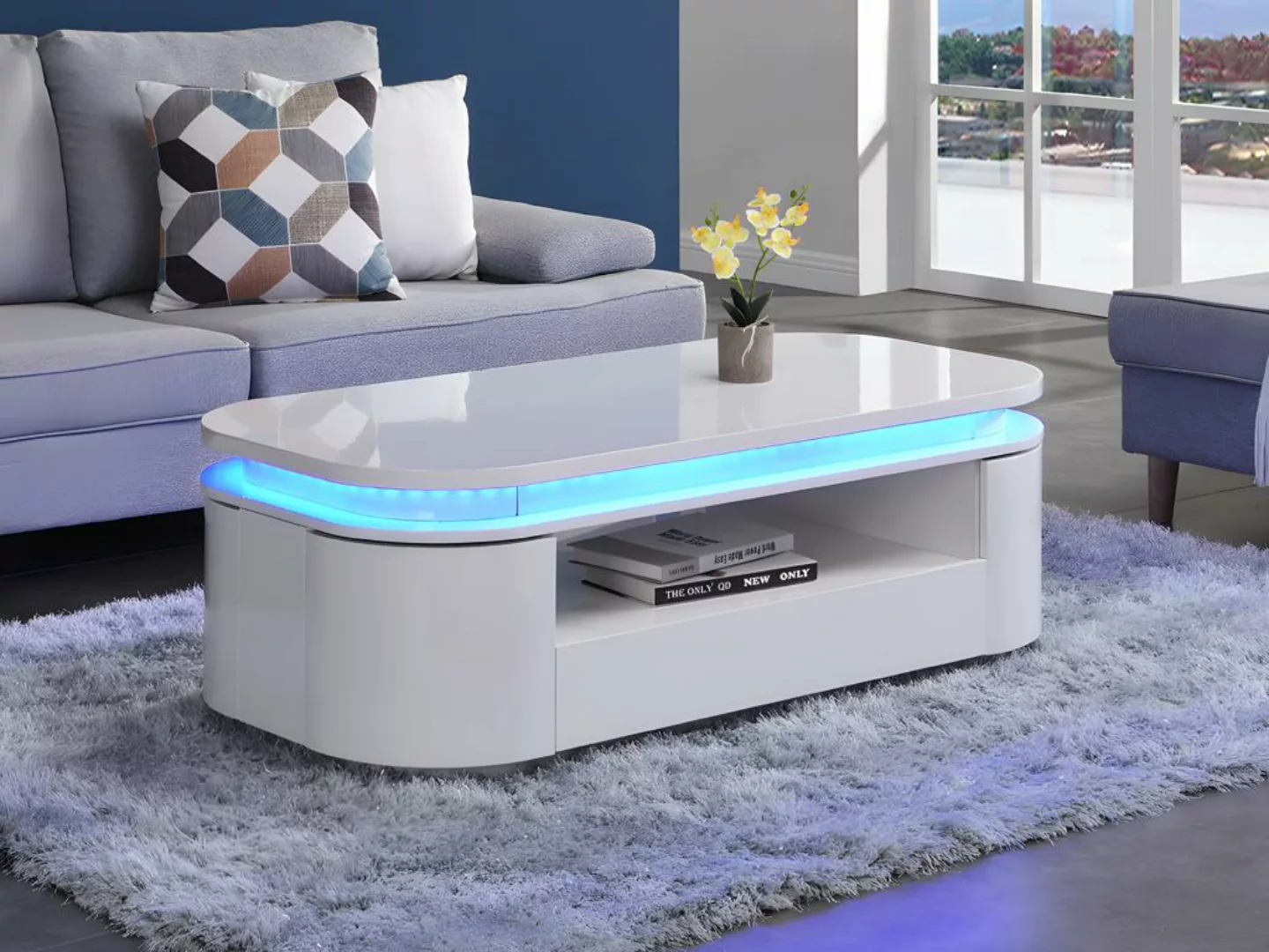 Couchtisch mit 4 Türen & 1 Schublade + LEDs - MDF - Weiß - VANDANA günstig online kaufen