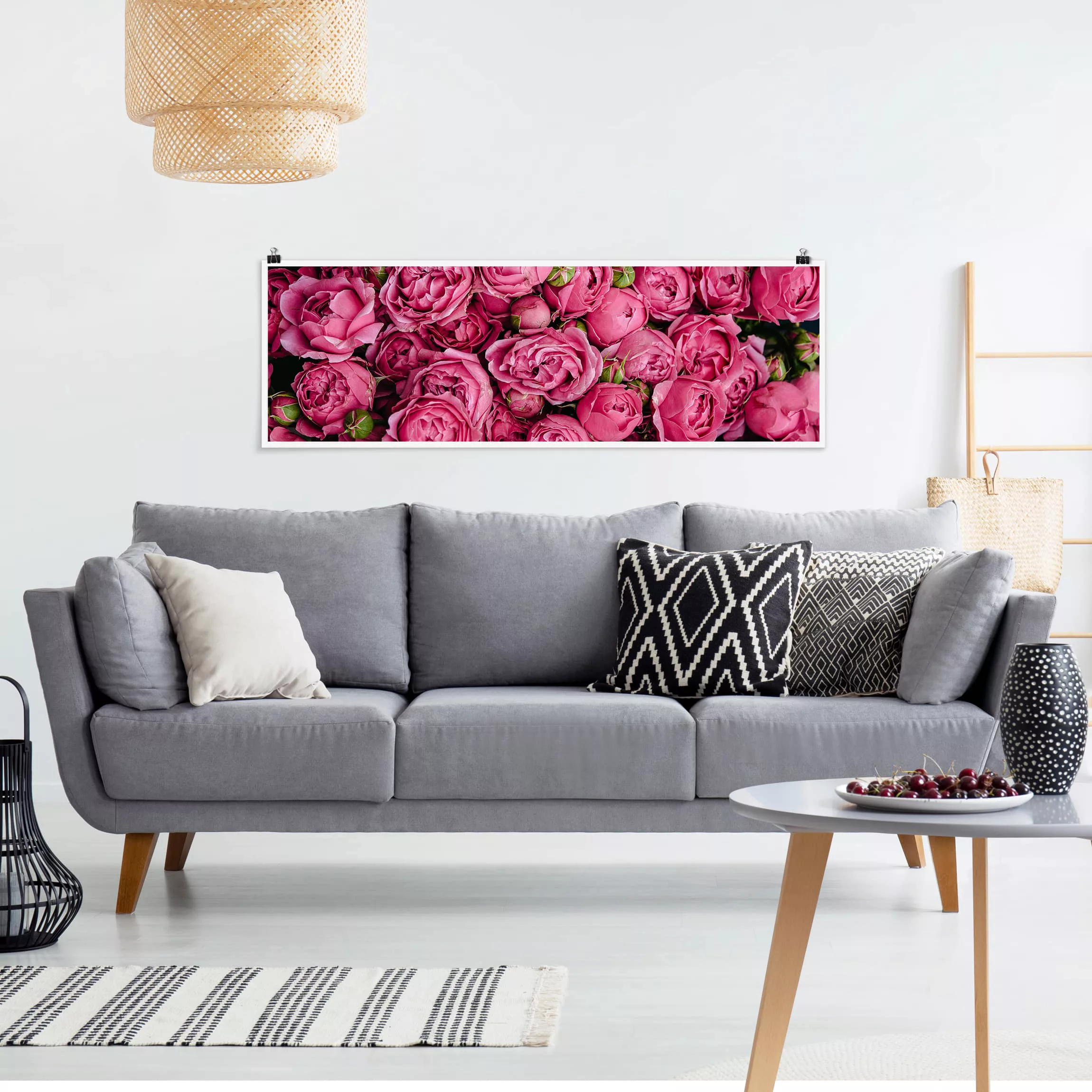 Panorama Poster Blumen Pinke Pfingstrosen günstig online kaufen