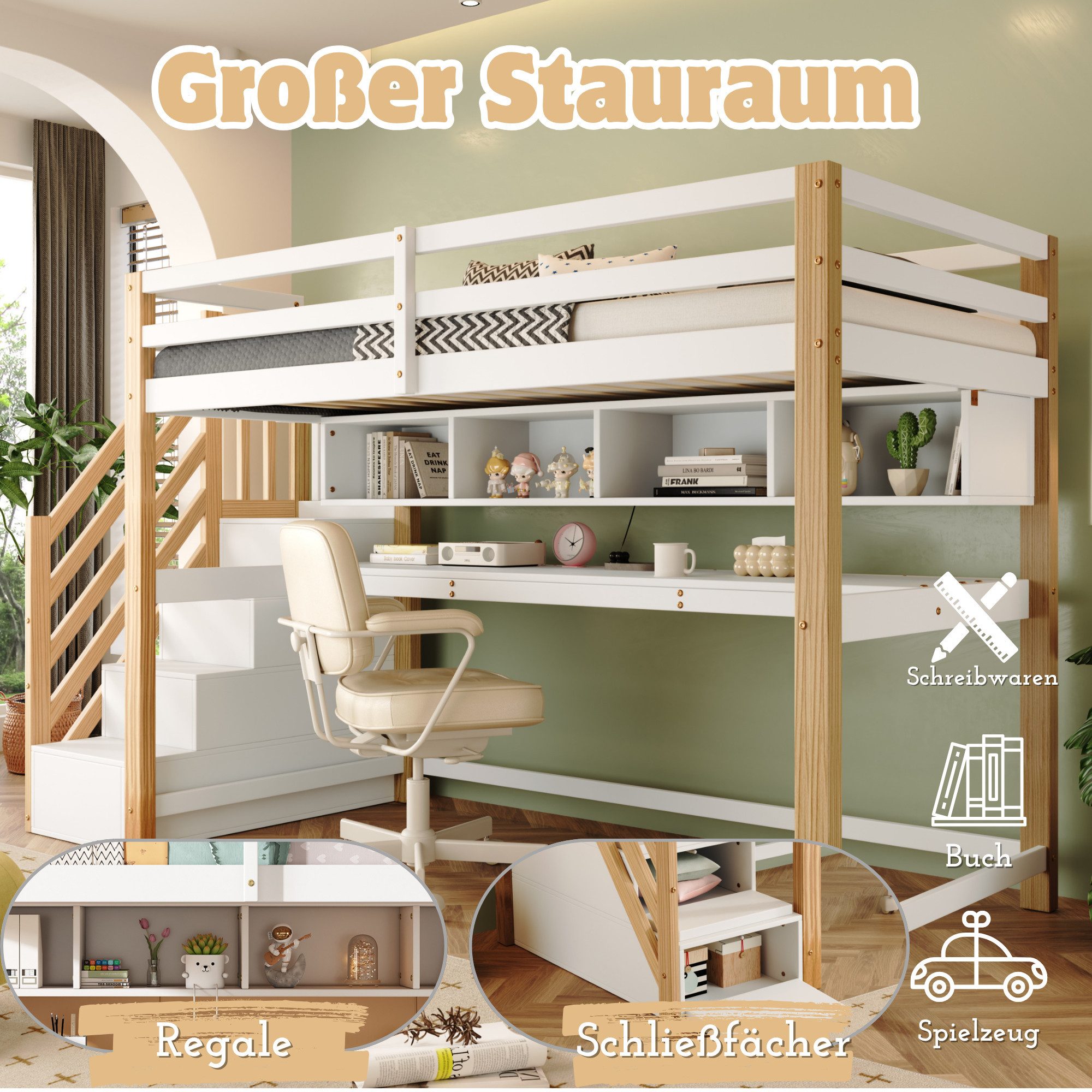 i@home Hochbett Multifunktions-Kinderhochbett mit Schreibtisch & günstig online kaufen