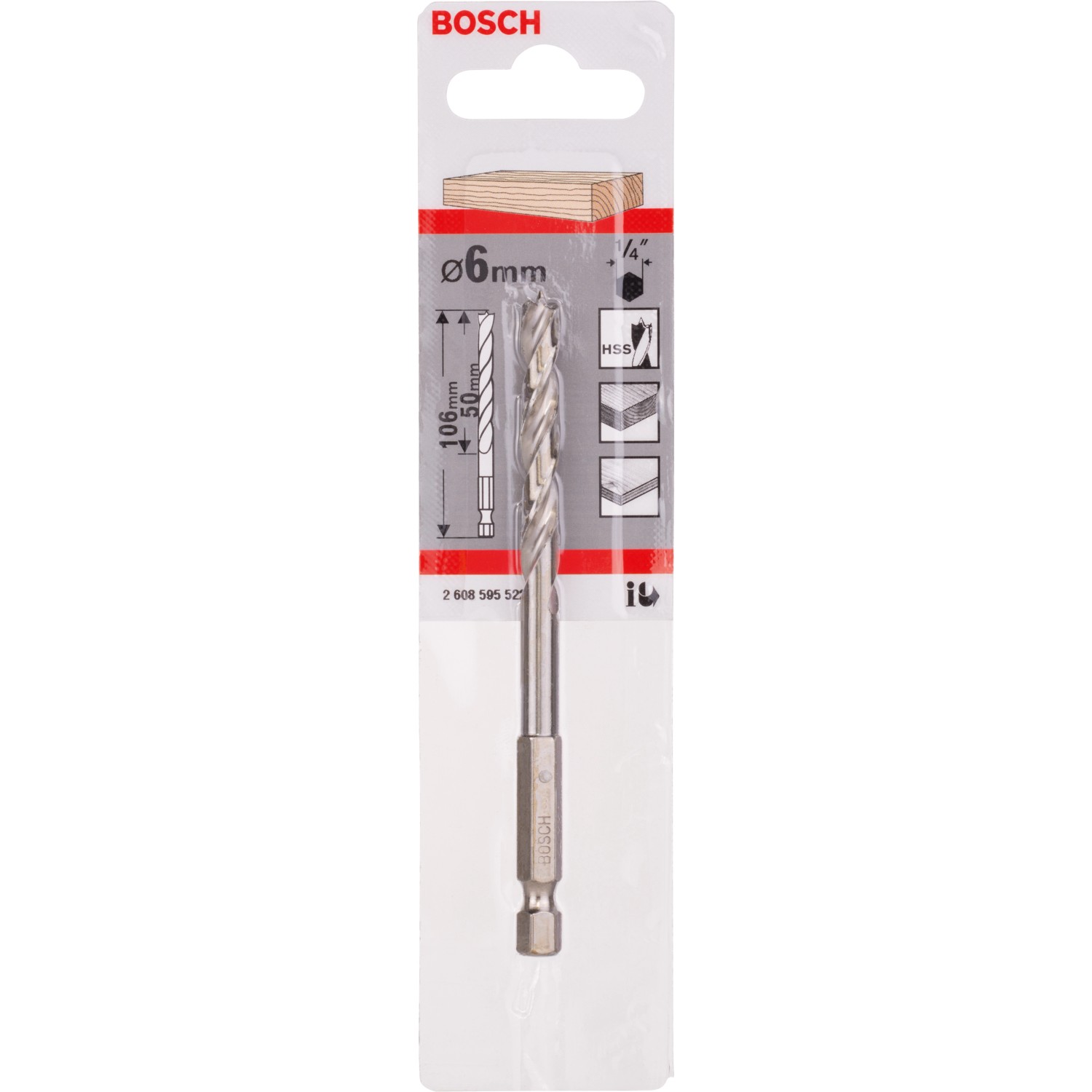 Bosch Holzspiralbohrer 1/4 Zoll-Sechskantschaft Ø 6 mm x 106 mm günstig online kaufen