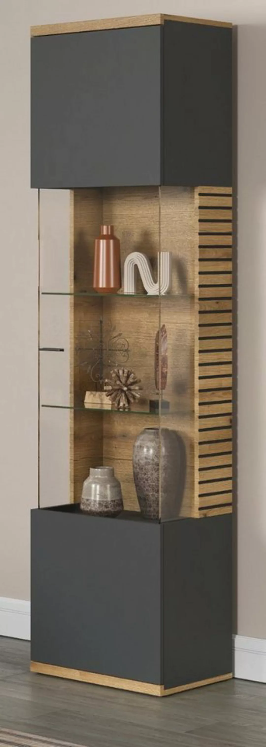 Furn.Design Vitrine Norris (Standvitrine in Eiche und grau, 51 x 205 cm) mi günstig online kaufen