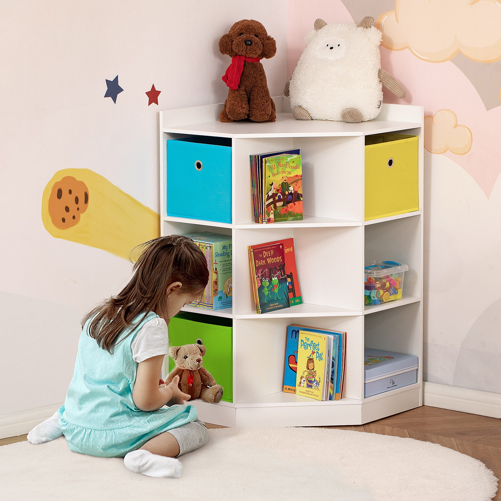 HOMCOM Kinderregal Spielzeugablage, Eckregal mit 3 günstig online kaufen