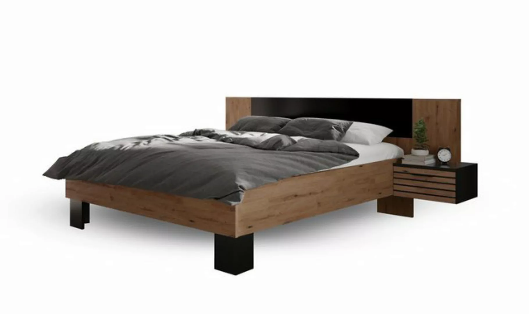 Bett 160x200 3teilig mit Nako-Set VENERA 16N Braun/Schwarz günstig online kaufen
