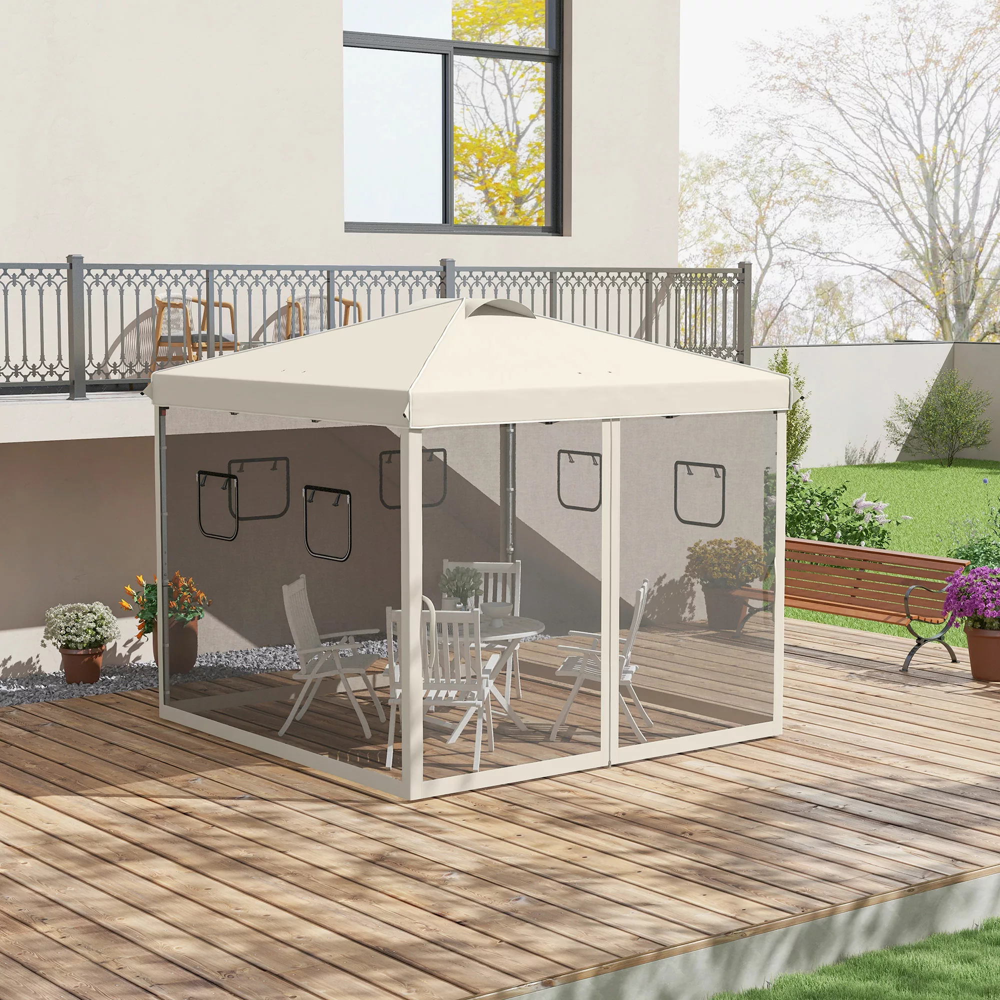 Outsunny Faltpavillon 3x3m  Pavillon mit 4 Netzvorhängen, UV-Schutz, Pop Up günstig online kaufen