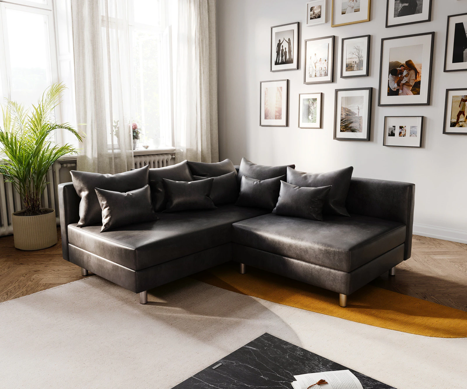 Ecksofa Clovis Anthrazit Antik Optik Ottomane Rechts Modulsofa günstig online kaufen
