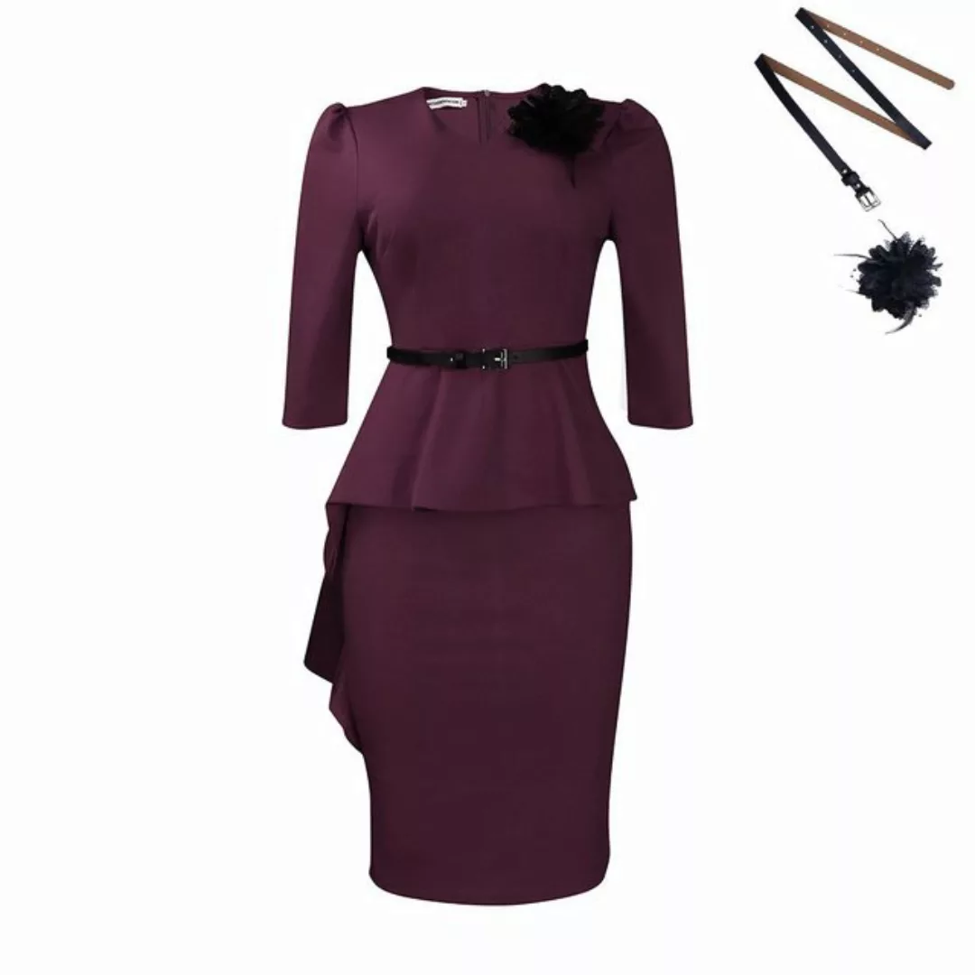 KIKI A-Linien-Kleid Elegantes Damen-Businesskleid mit Rüschen und Rundhalsa günstig online kaufen