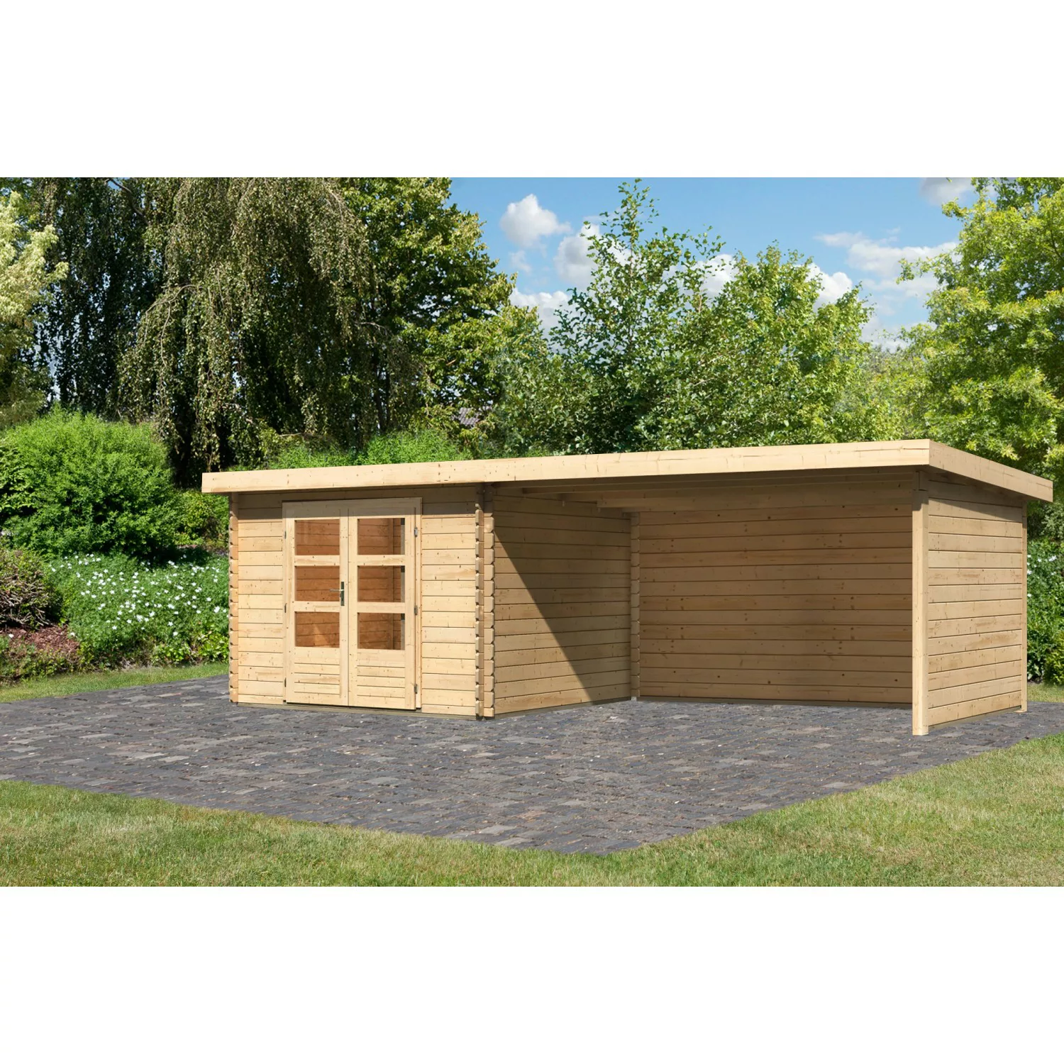 Karibu Holz-Gartenhaus Ängelholm Natur Pultdach Unbehandelt 280 cm x 280 cm günstig online kaufen