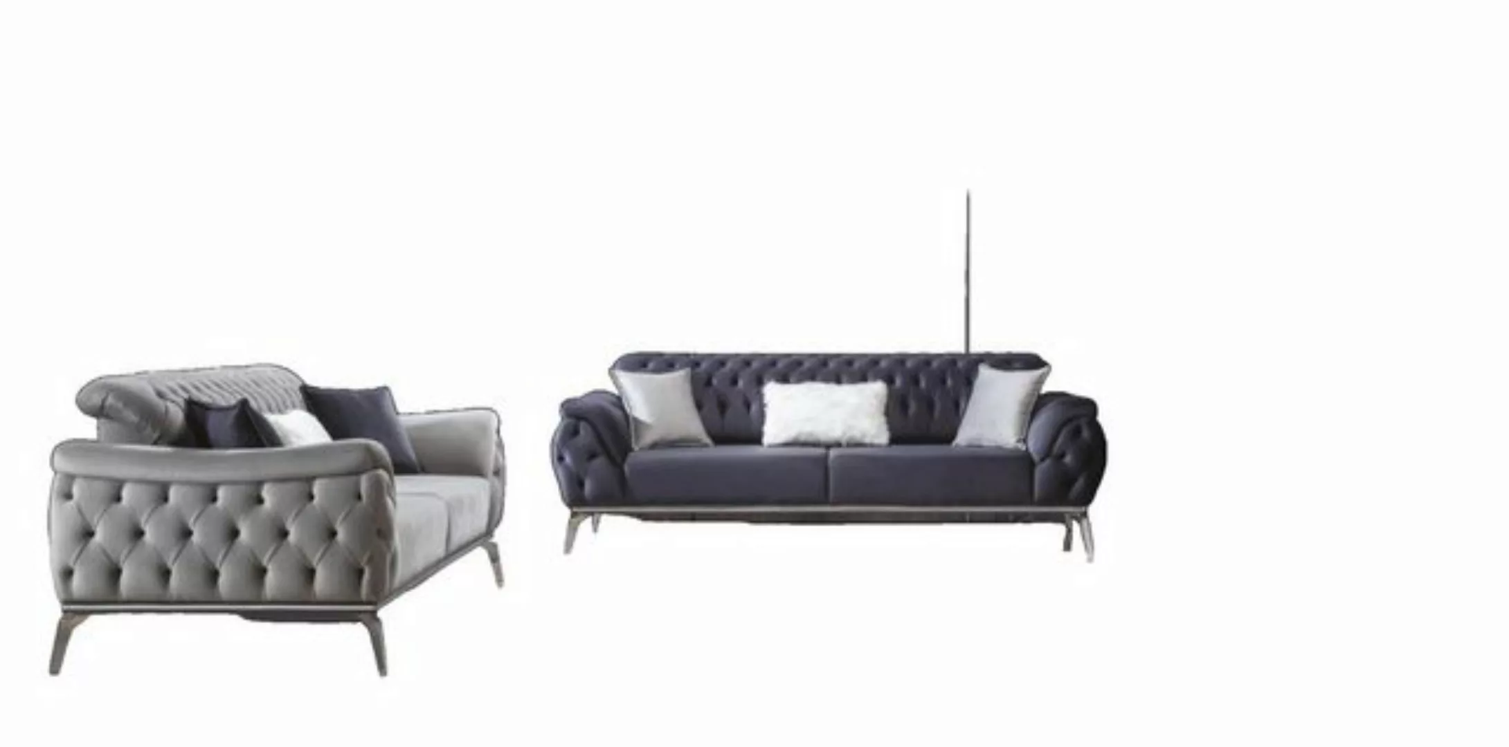 JVmoebel Chesterfield-Sofa Sofagarnitur 3+3+1 Sitzer Blau Sessel Luxus Ches günstig online kaufen