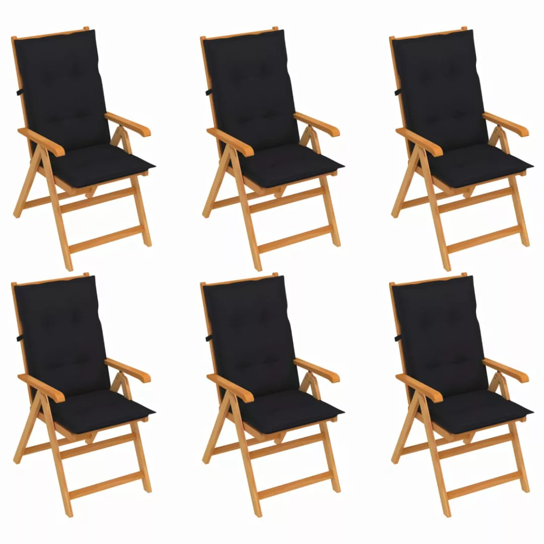 Gartenstühle 6 Stk. Mit Schwarzen Kissen Massivholz Teak günstig online kaufen