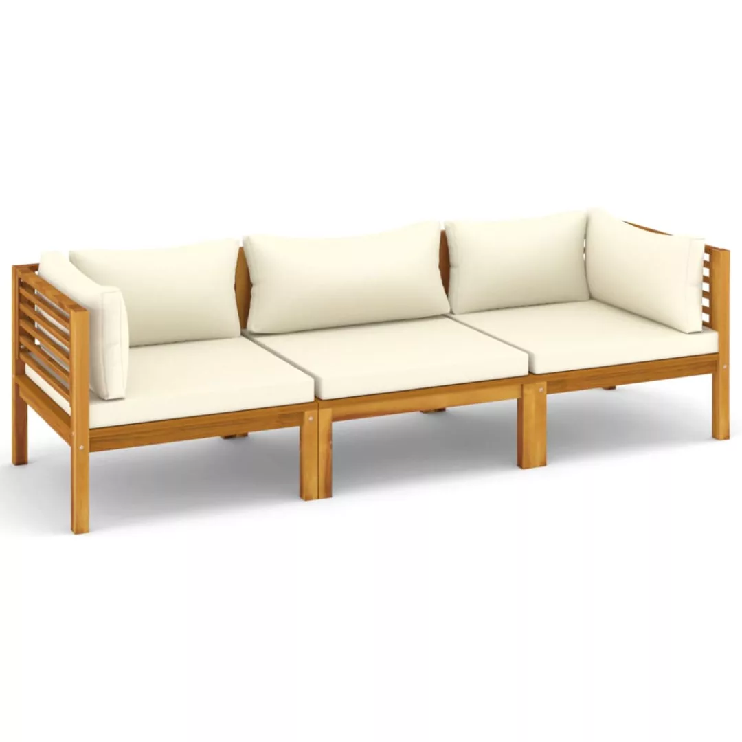 3-sitzer-gartensofa Mit Creme Kissen Massivholz Akazie günstig online kaufen