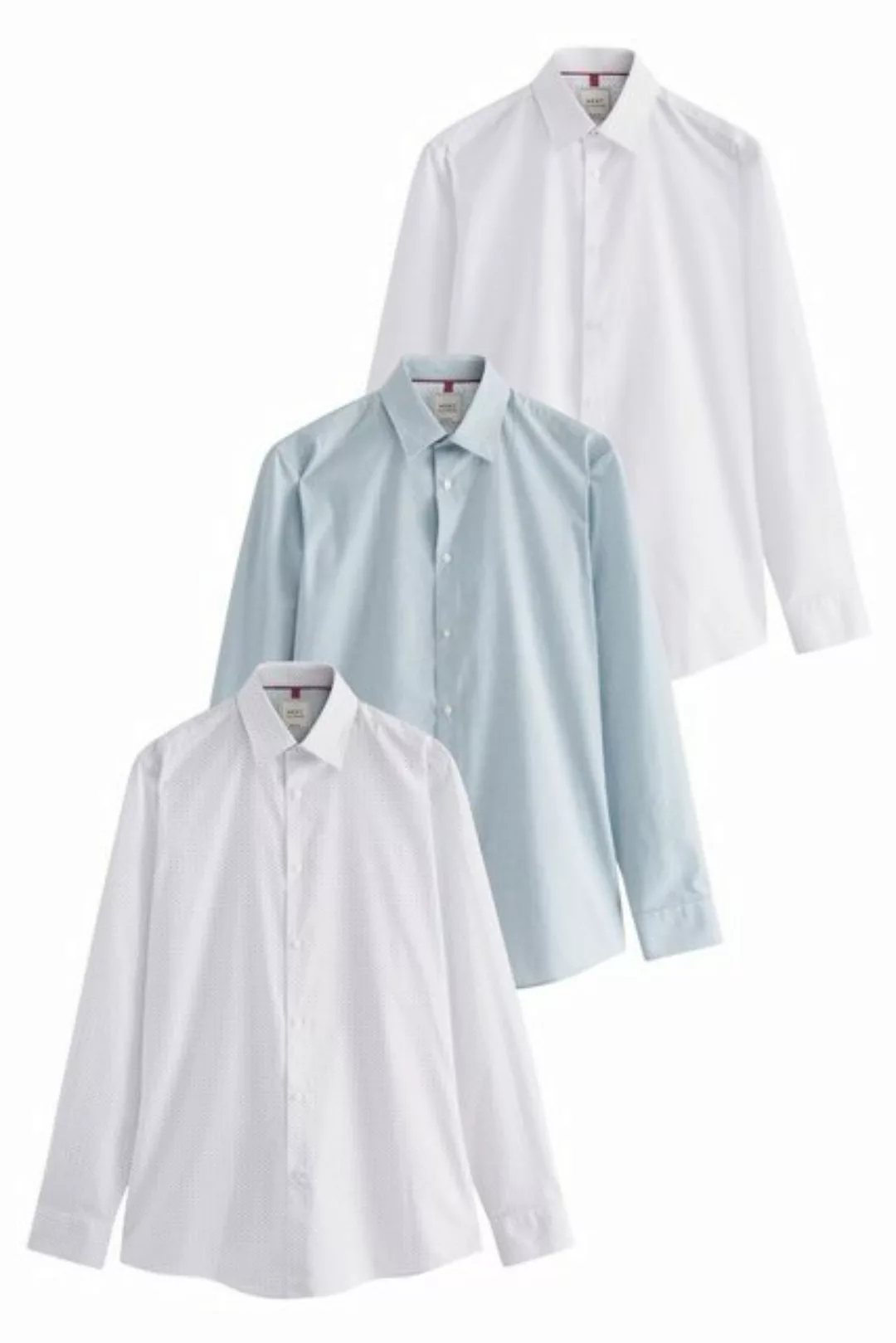 Next Langarmhemd 3er-Pack knitterfreie Slim-Fit Hemden (3-tlg) günstig online kaufen