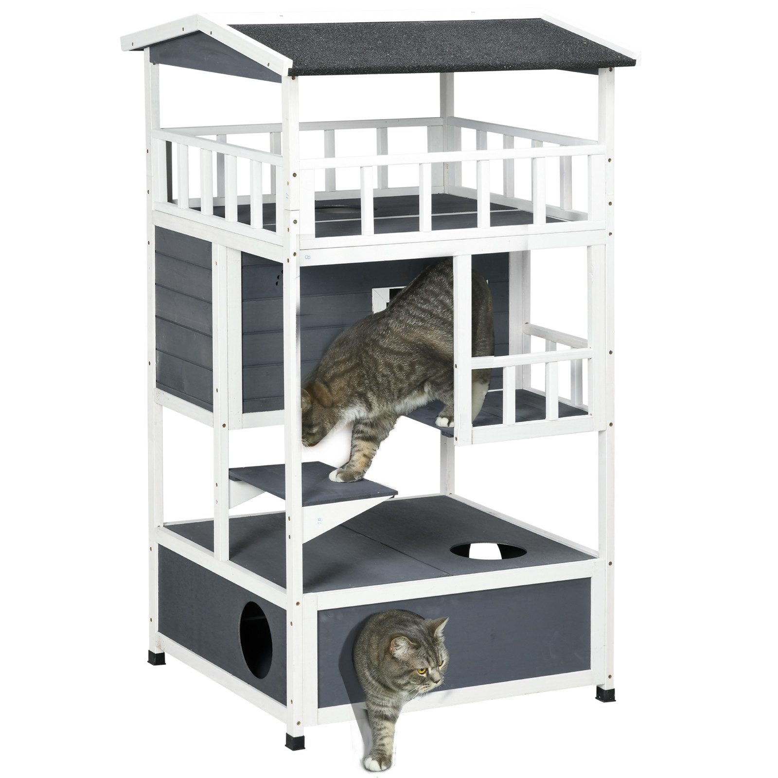 PawHut Tierhöhle Katzenvilla mit Treppe, Asphaltdach, günstig online kaufen