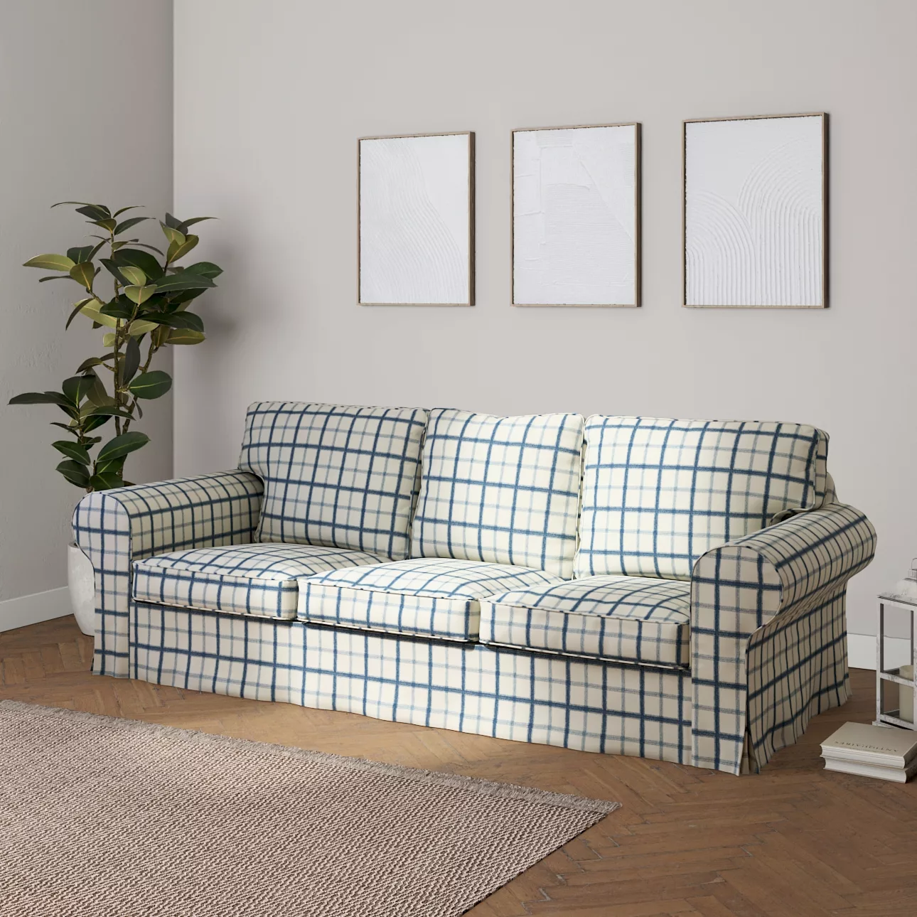 Bezug für Ektorp 3-Sitzer Sofa nicht ausklappbar, blau-creme, Sofabezug für günstig online kaufen