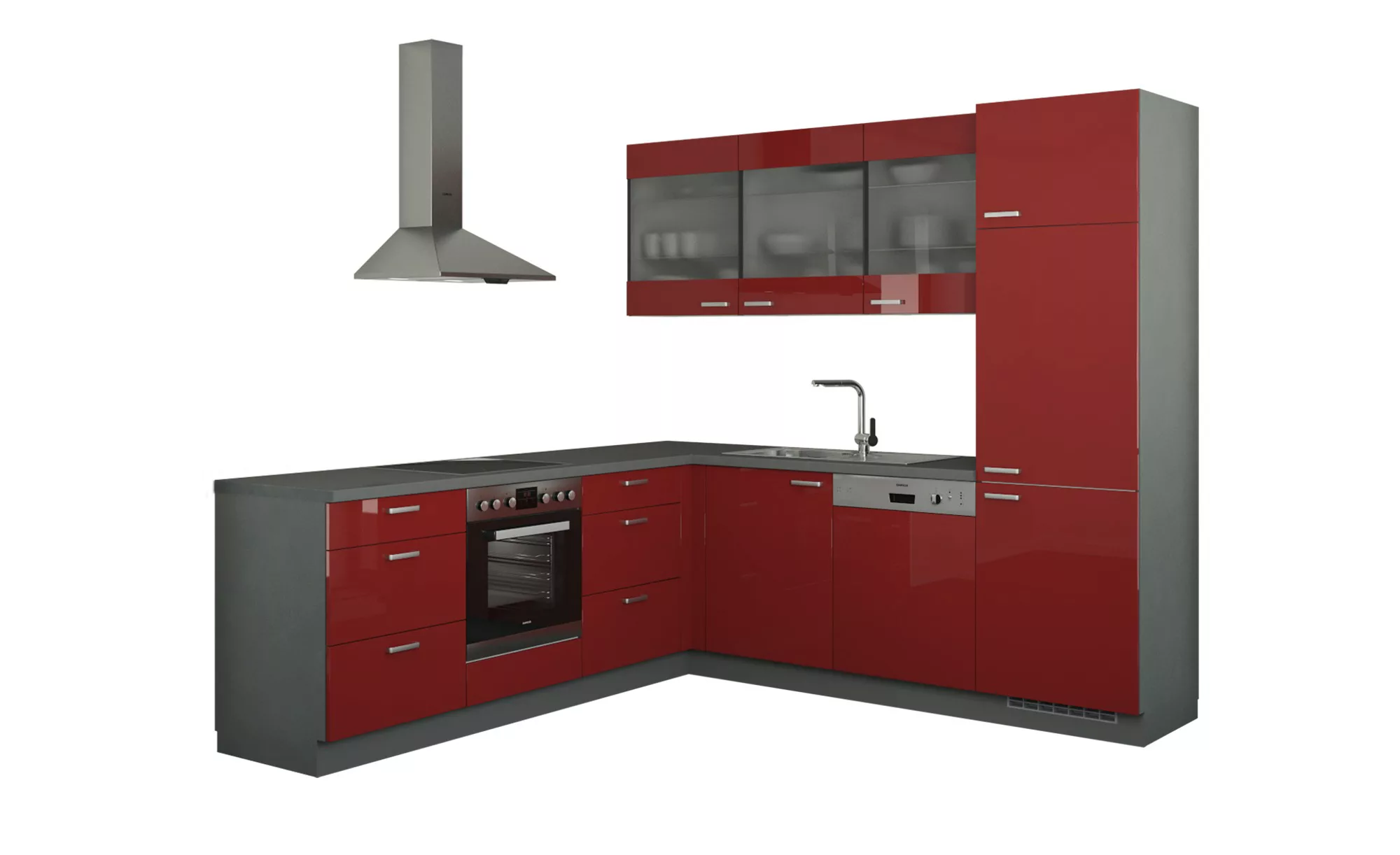 Winkelküche ohne Elektrogeräte  Sylt ¦ rot Küchen-online > Küchenblöcke ohn günstig online kaufen