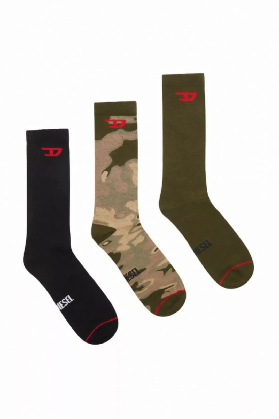 Diesel 3-er Set Socken Schwarz, Khaki mit Camouflage günstig online kaufen