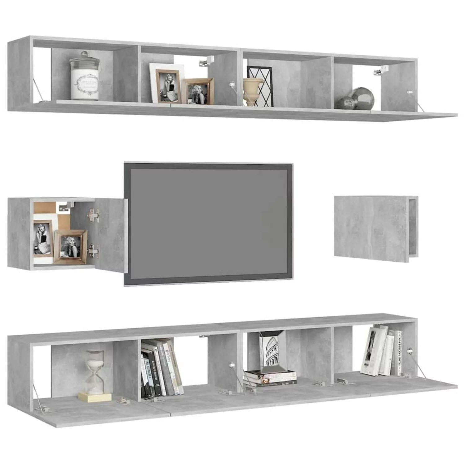 6-tlg. Tv-schrank-set Betongrau Spanplatte günstig online kaufen