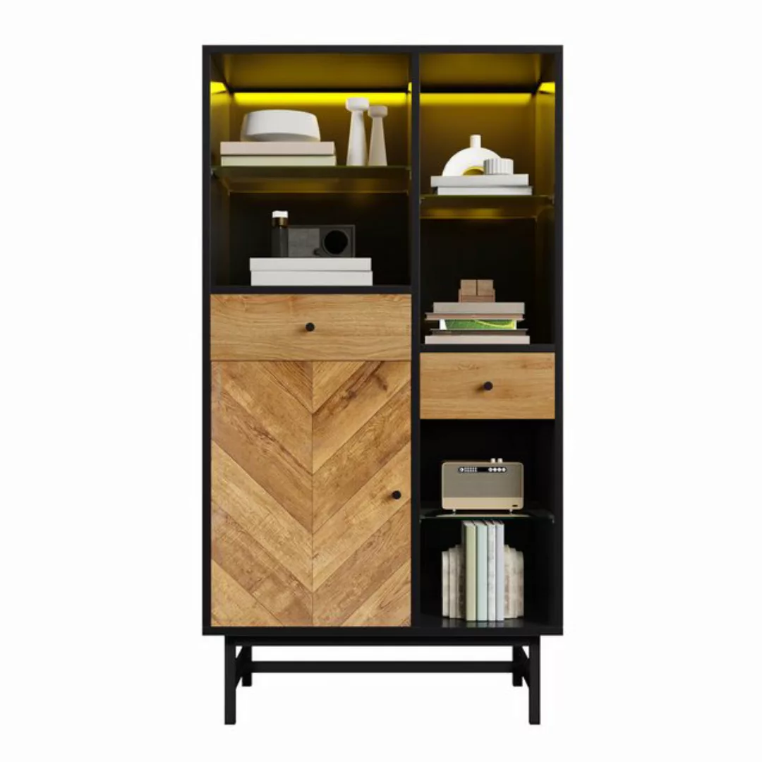 MODFU Vitrine mit dreieckige Holzmaserung (Wohnzimmerschrank, Highboard, Au günstig online kaufen