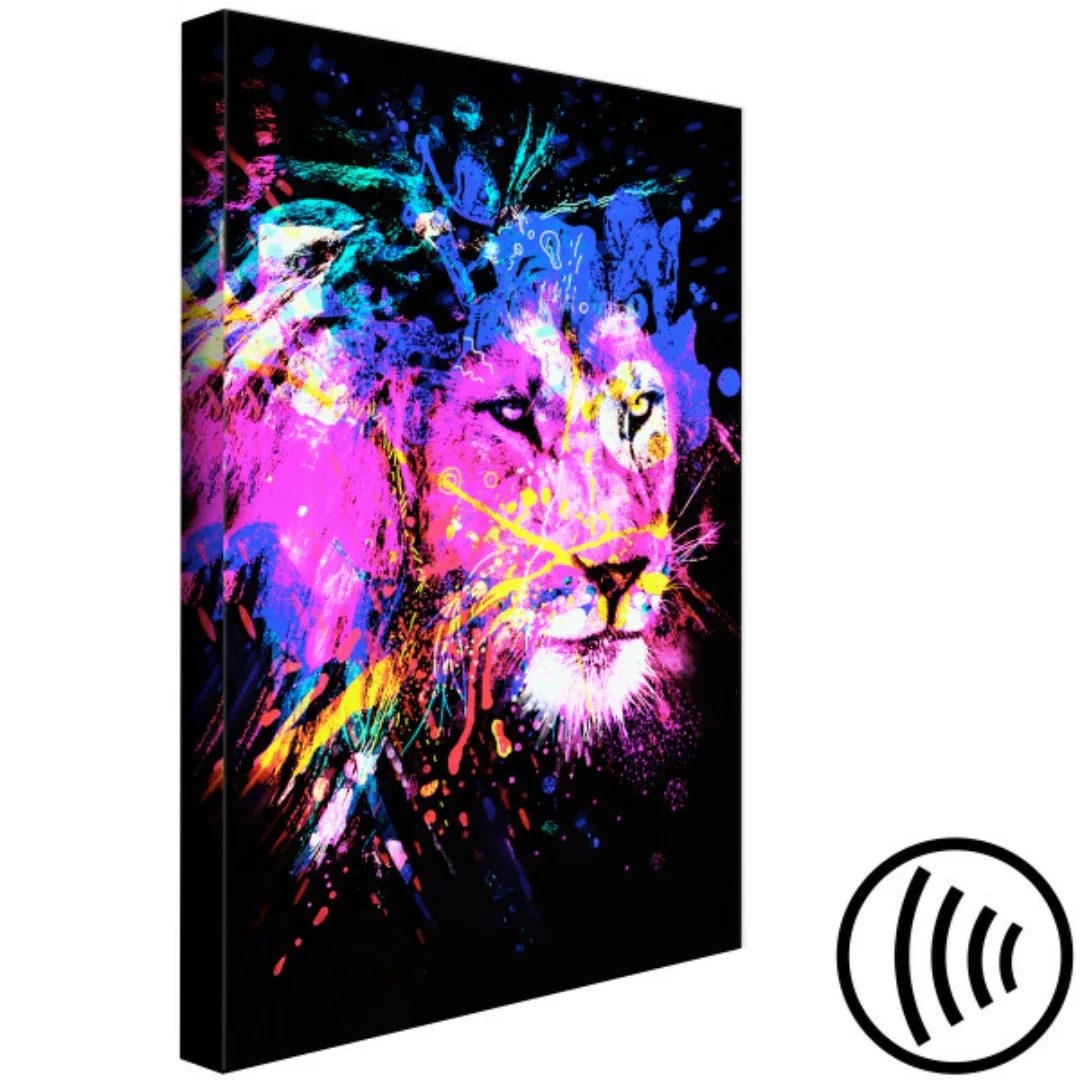 Wandbild Bunter Löwe – abstrakter bunter Tierkopf auf schwarzem Hintergrund günstig online kaufen