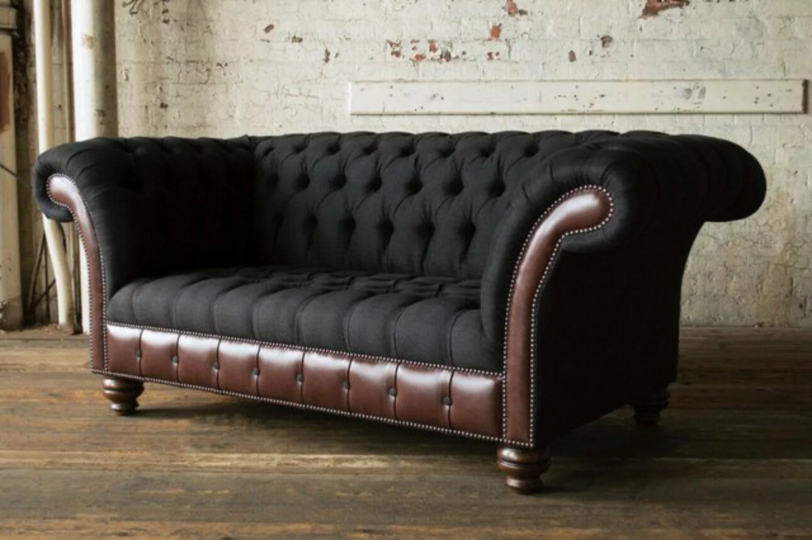 Xlmoebel 2-Sitzer Neu Chesterfield Sofa in Schwarz mit Polsterung aus Texti günstig online kaufen