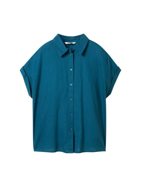 TOM TAILOR Blusenshirt shortsleeve blouse with linen, Moss Blue günstig online kaufen