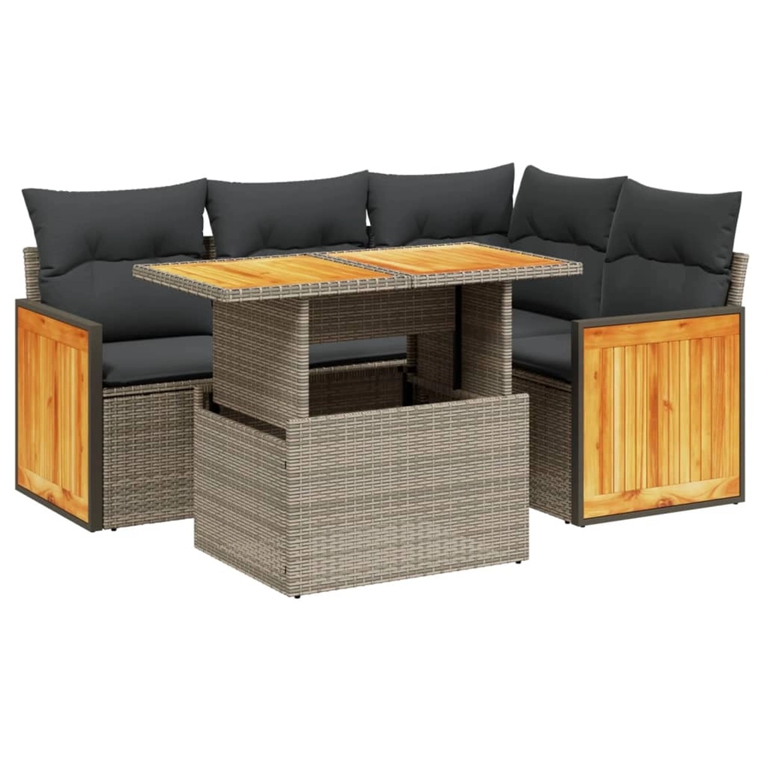 vidaXL 5-Tlg Garten-Sofagarnitur mit Kissen Grau Poly Rattan 3273944 günstig online kaufen