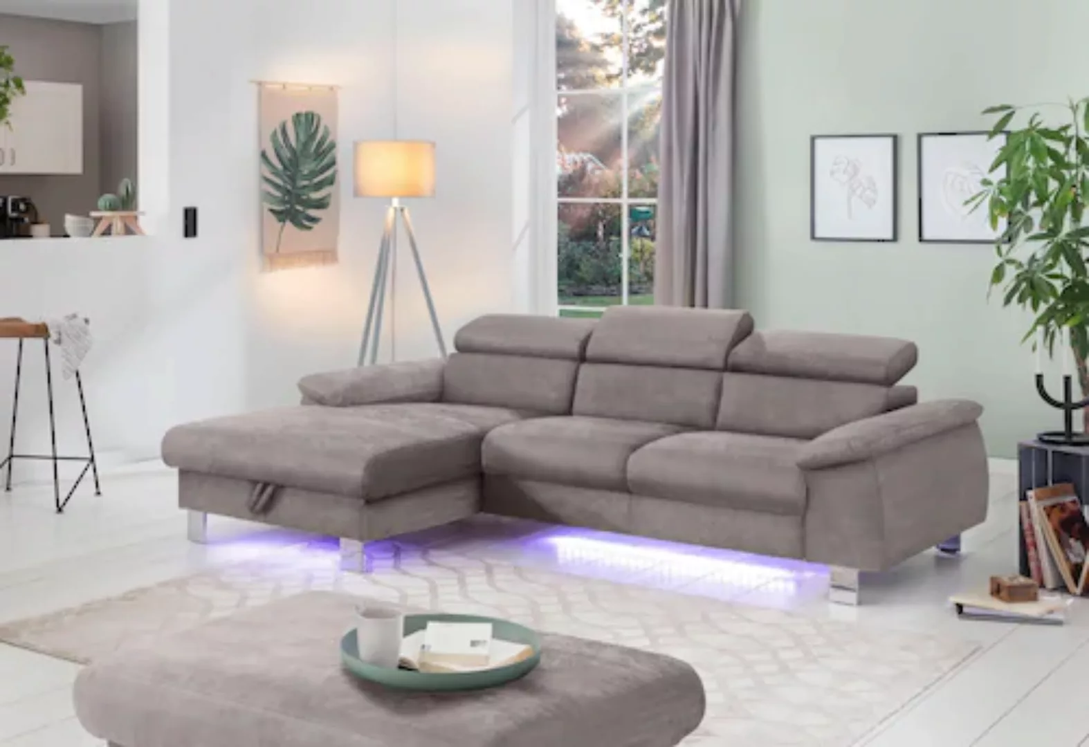 COTTA Ecksofa Komaris, Ecksofa, wahlweise mit RGB-LED-Beleuchtung und Bettf günstig online kaufen