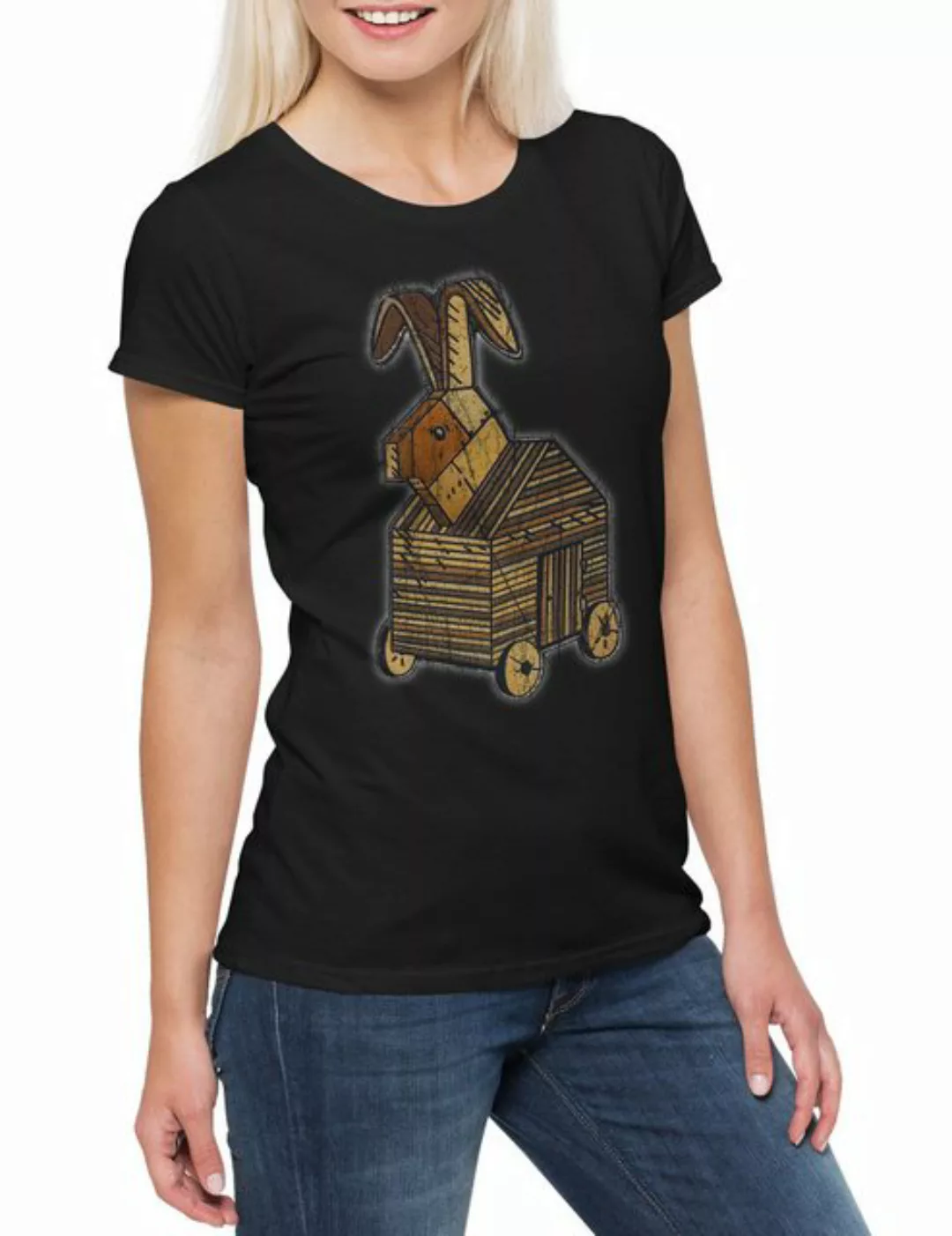 Urban Backwoods Print-Shirt Trojan Rabbit Damen T-Shirt Monty Fun Knights P günstig online kaufen