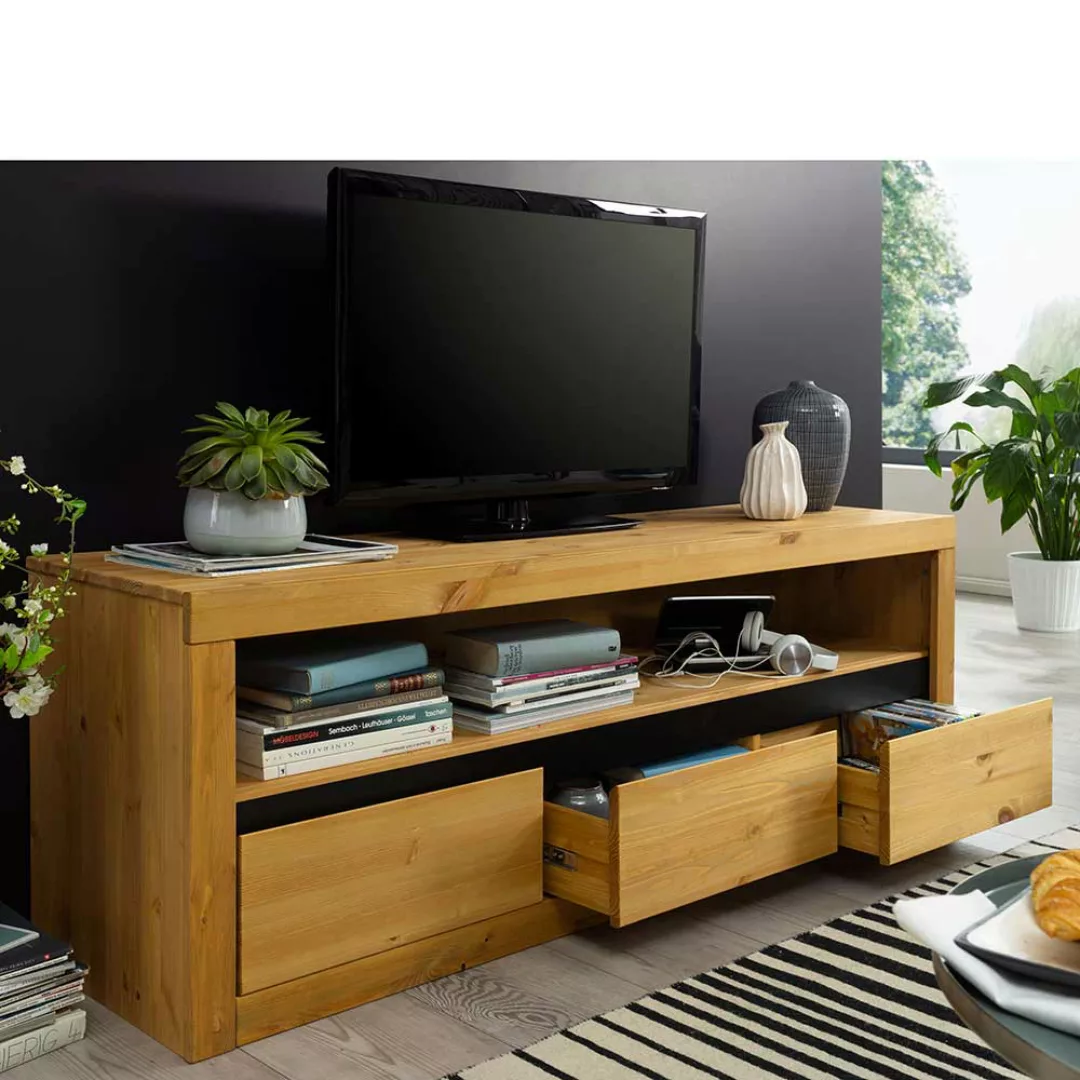 TV Board aus Kiefer Massivholz 160 cm breit günstig online kaufen