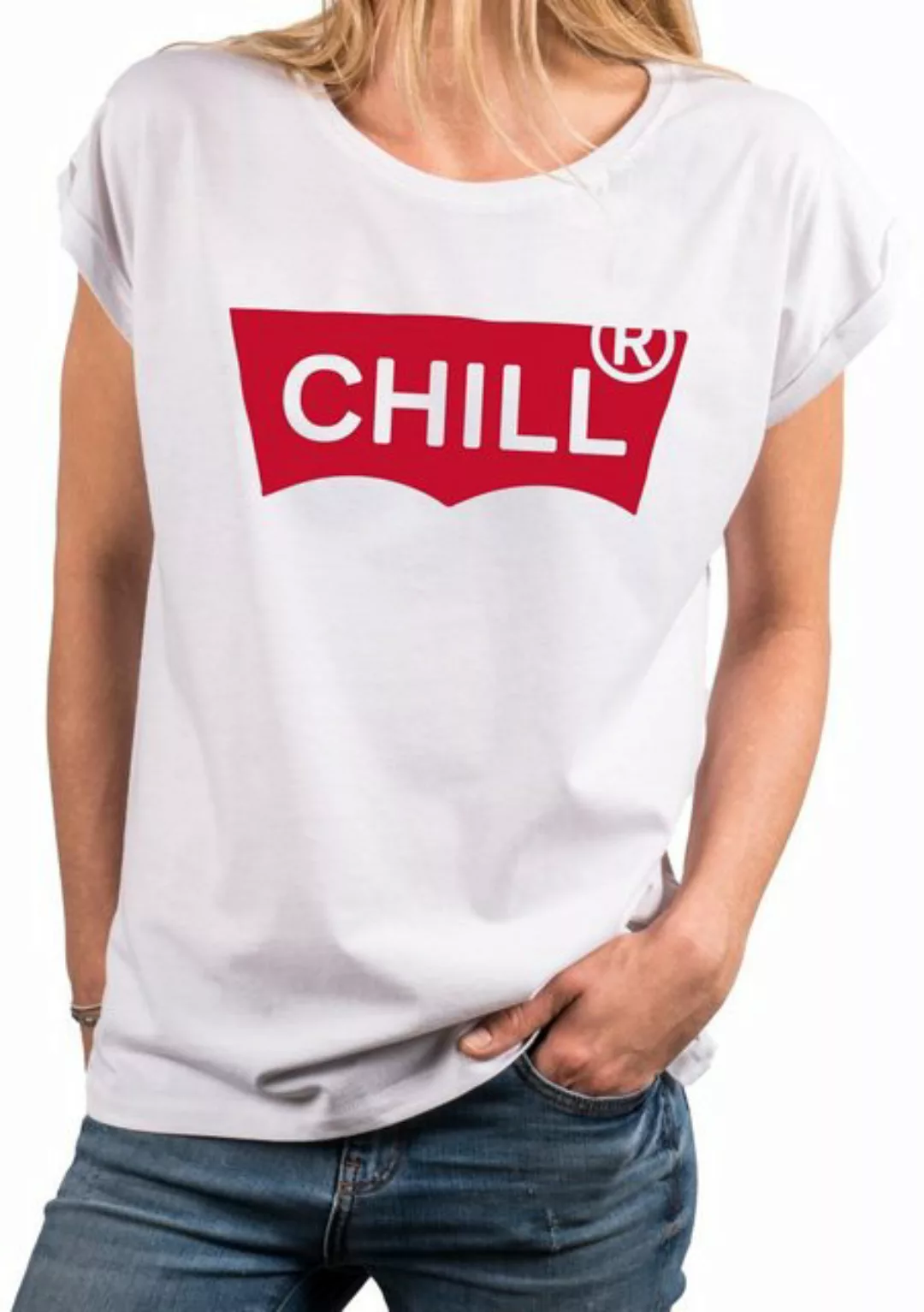 MAKAYA Print-Shirt Damen Kurzarm Sommer Top Aufdruck Chill Motiv Modern Ove günstig online kaufen