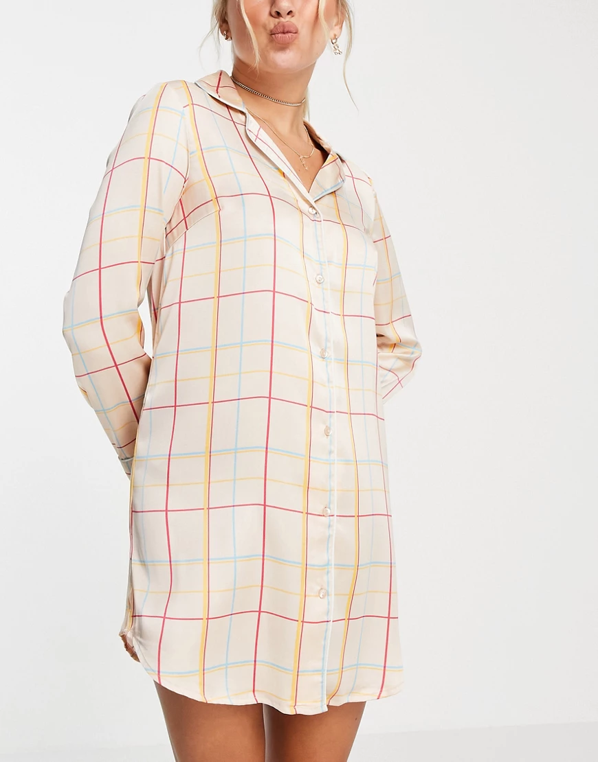 Vero Moda – Satin-Nachthemd in Altrosa kariert-Mehrfarbig günstig online kaufen