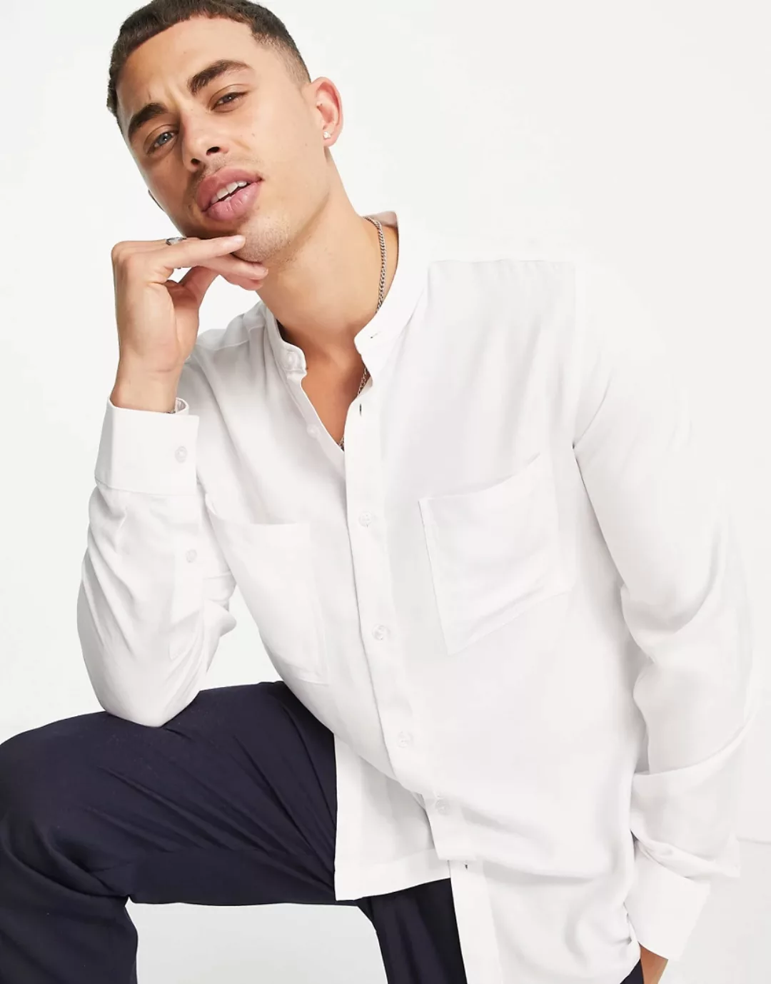 Burton – Hemd in Weiß mit Grandad-Kragen günstig online kaufen