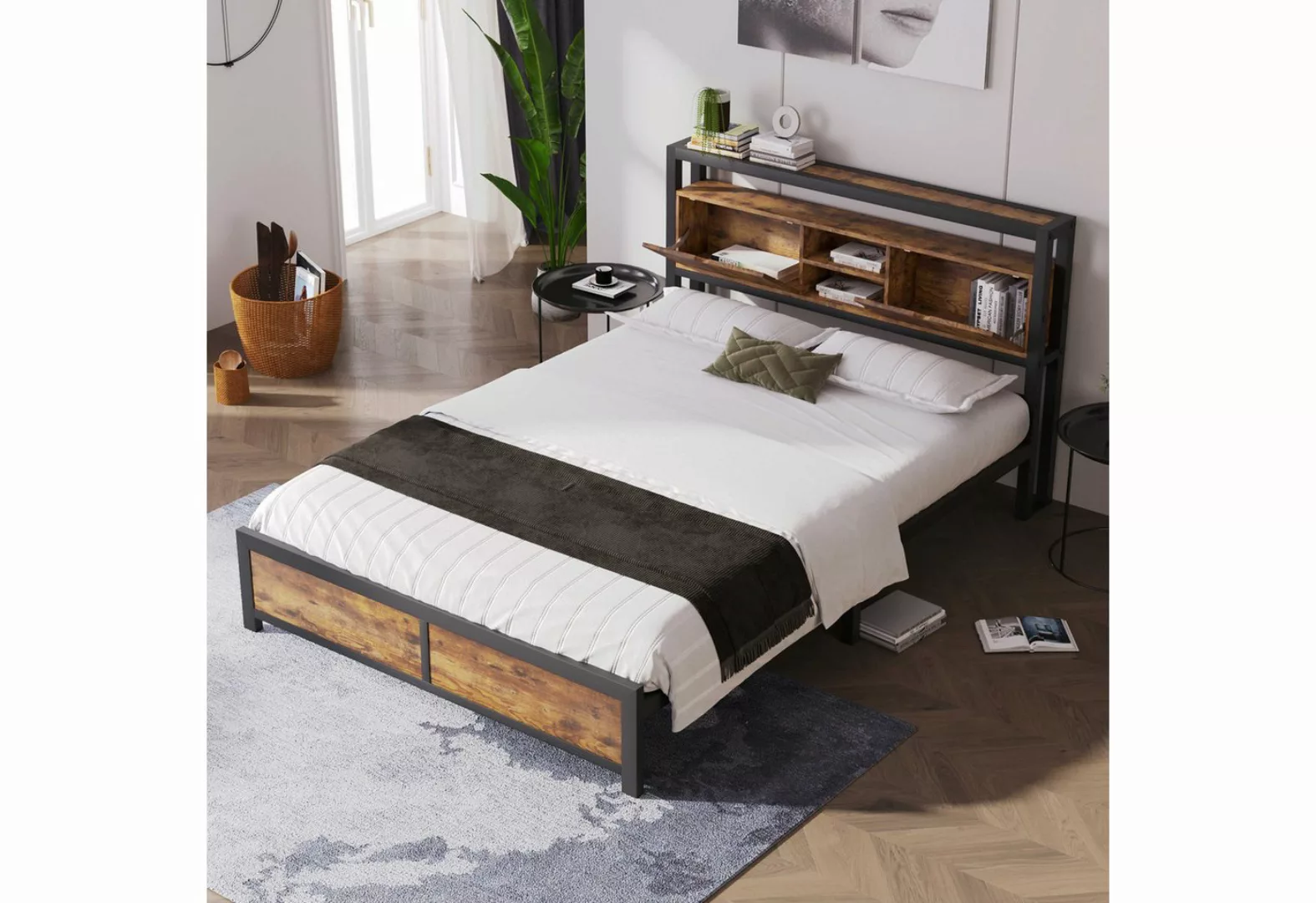 BlingBin Metallbett (Einzelbett mit Stauraum-Kopfteil 140 x 200 cm), Metall günstig online kaufen