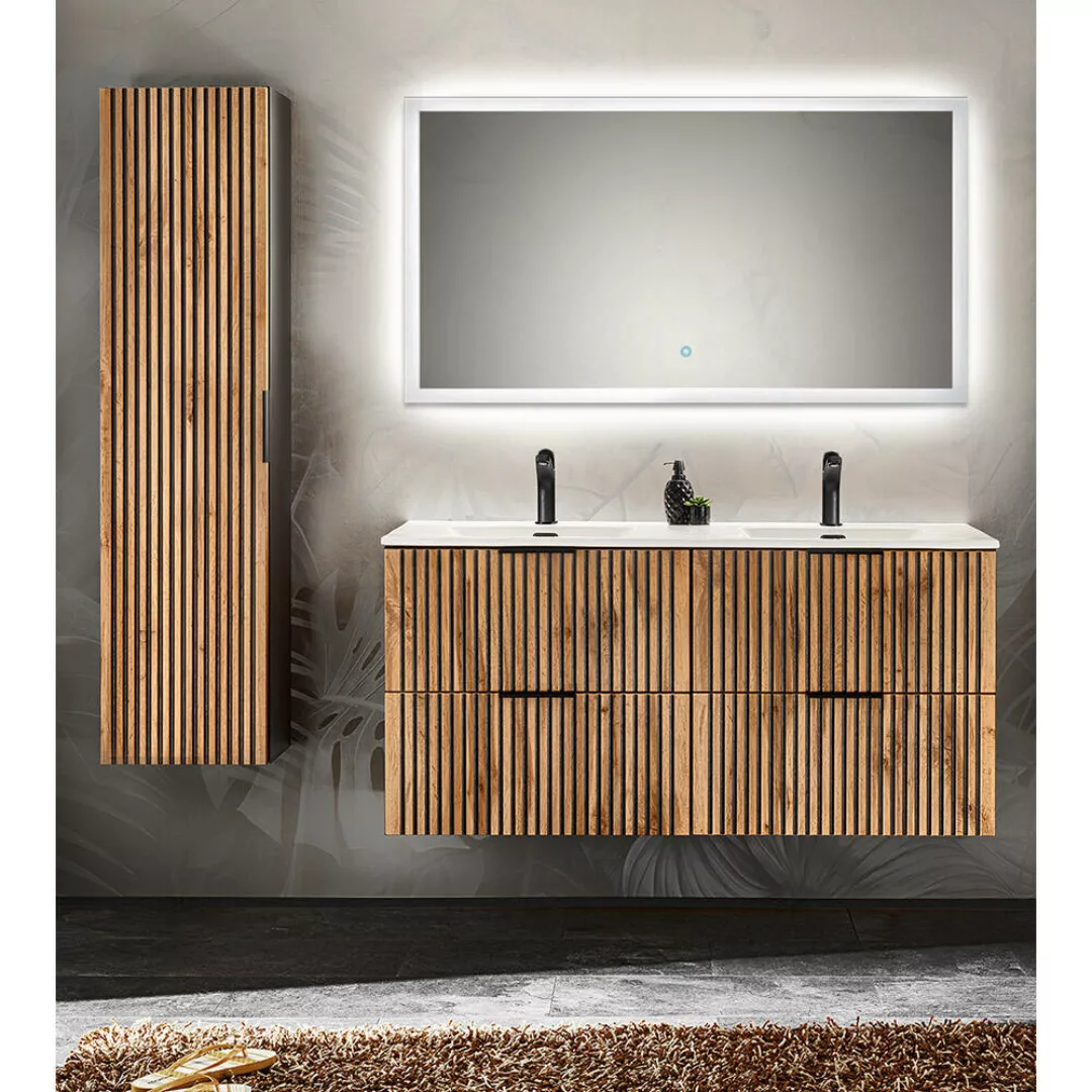 Badmöbel Set mit Doppelwaschtisch 121 cm, Hochschrank, LED Spiegel XANTEN-5 günstig online kaufen