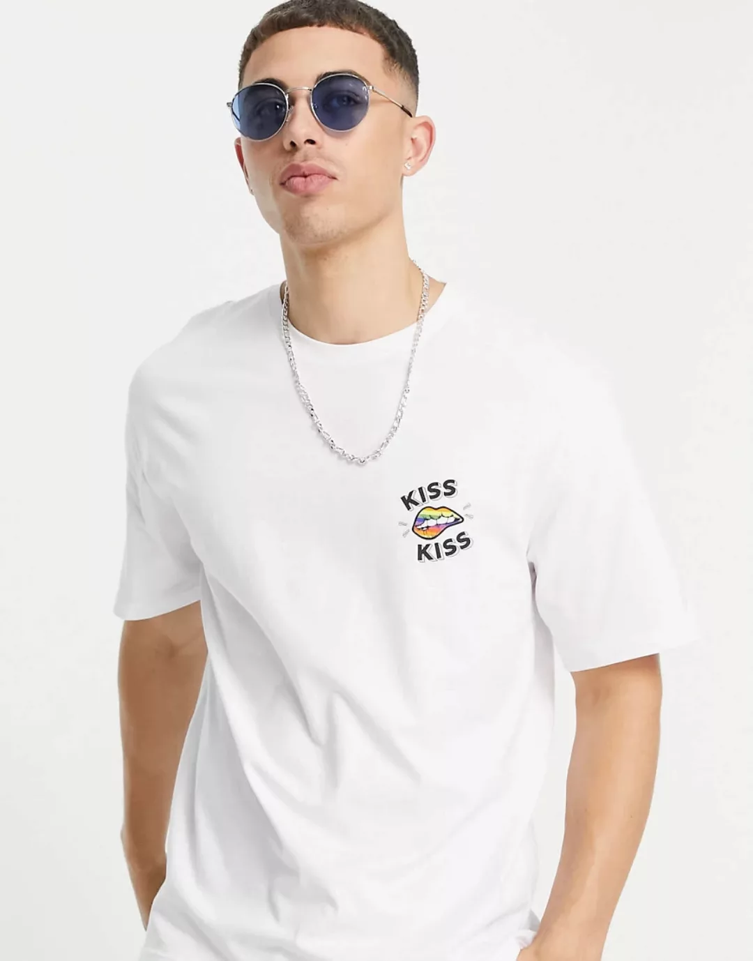 Jack & Jones Originals – Pride – Oversize-T-Shirt in Weiß mit Logo auf der günstig online kaufen