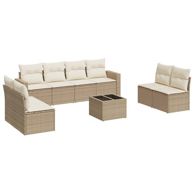 vidaXL Sofaelement 9-tlg. Garten-Sofagarnitur mit Kissen Beige Poly Rattan günstig online kaufen