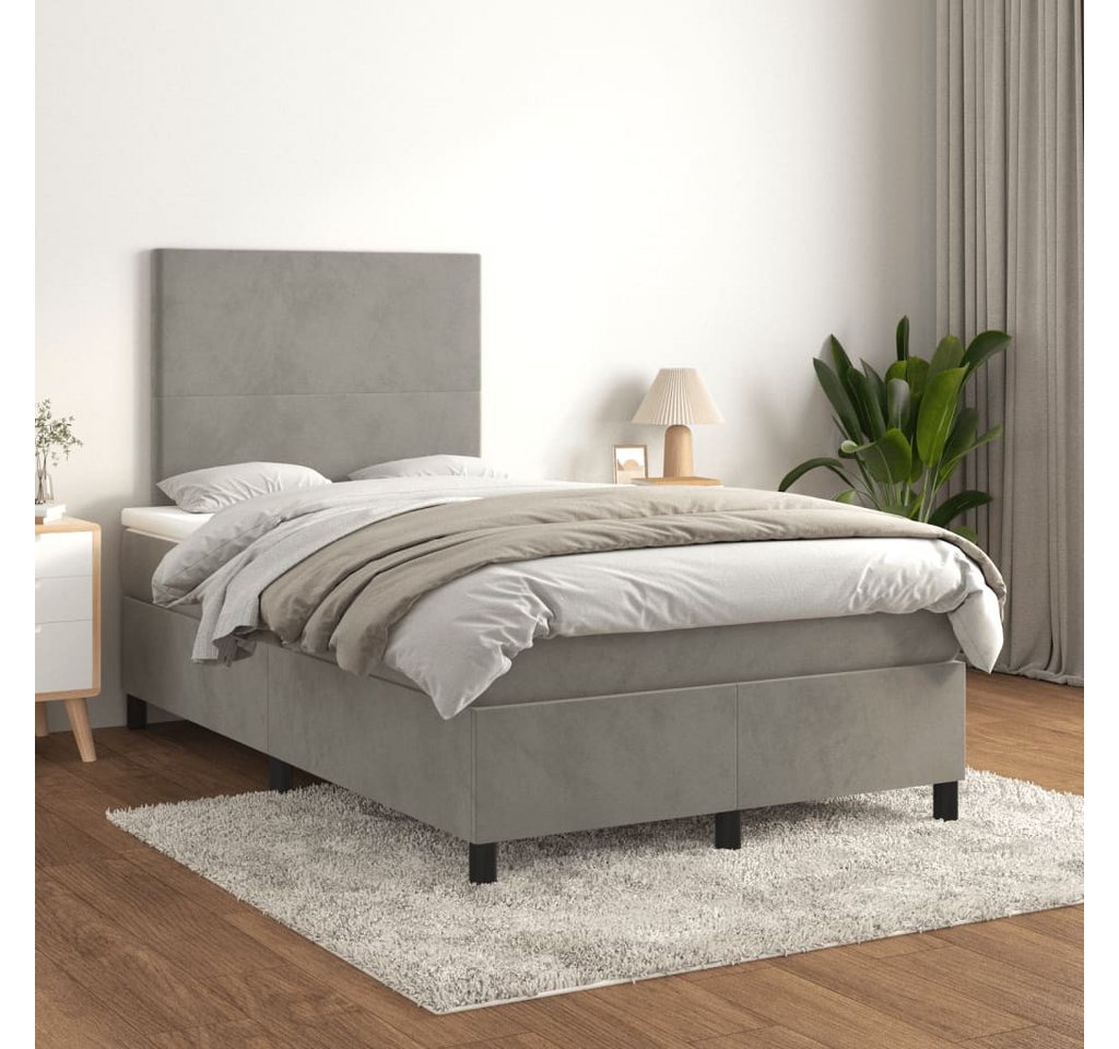 vidaXL Boxspringbett Boxspringbett mit Matratze Hellgrau 120x200 cm Samt Be günstig online kaufen