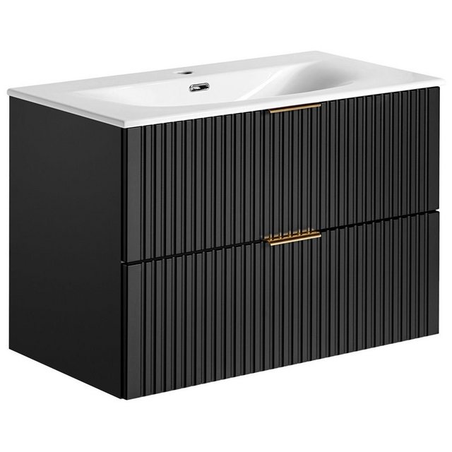 Waschtischunterschrank mit Waschbecken 80cm ADELAIDE-56-BLACK in matt schwa günstig online kaufen