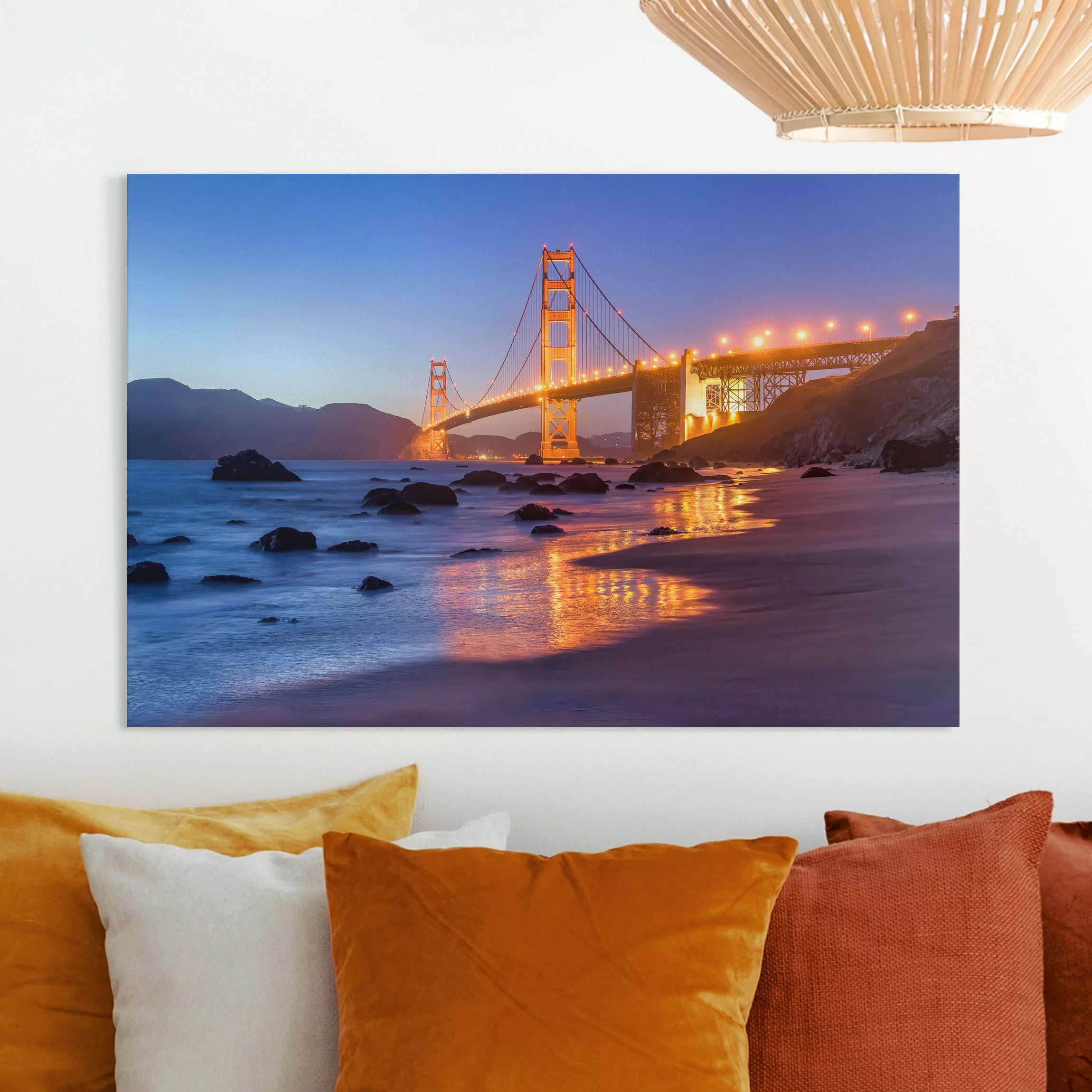 Leinwandbild Golden Gate Bridge am Abend günstig online kaufen