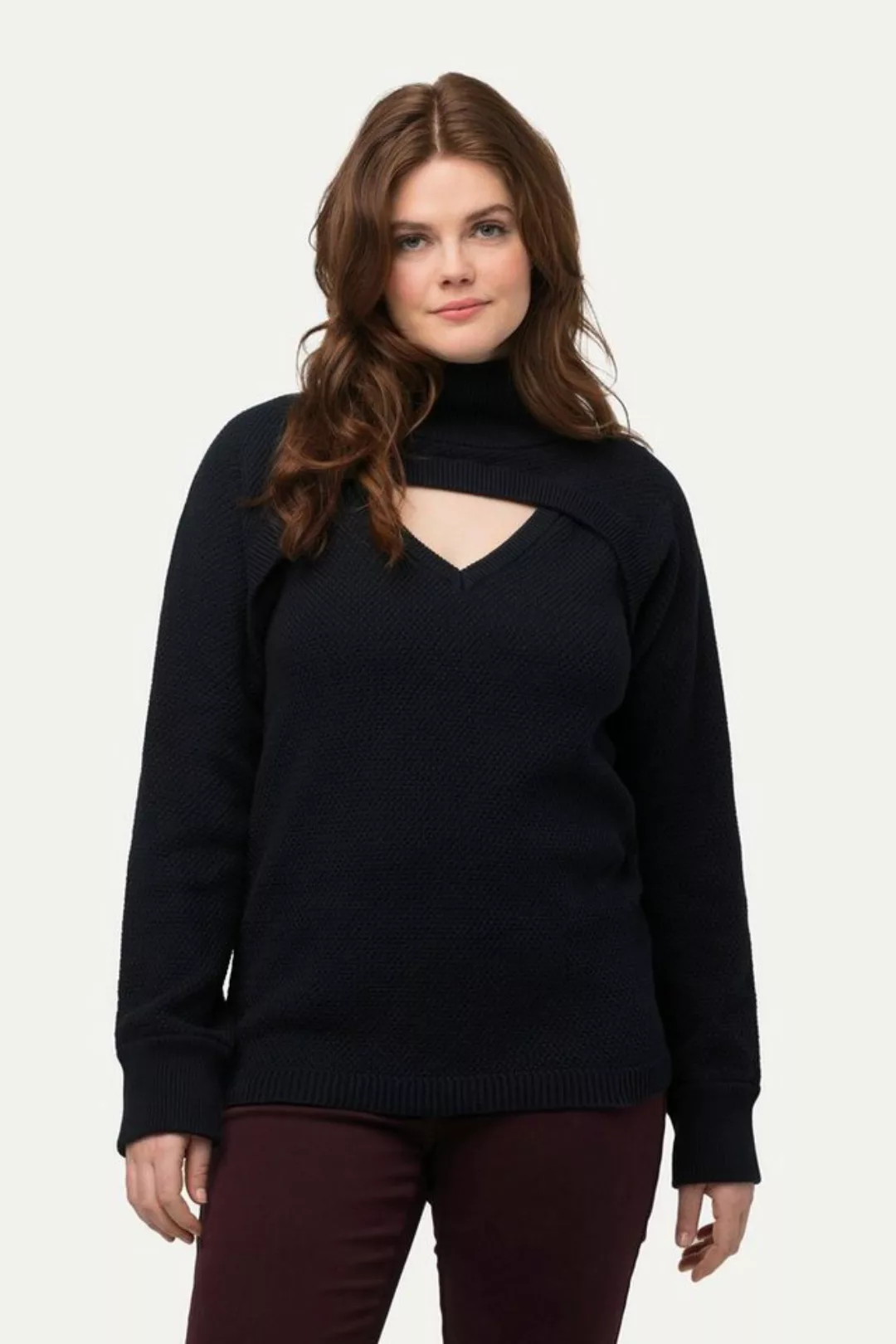 Ulla Popken Strickpullover 2-in-1-Pullover Rippstrick V-Ausschnitt günstig online kaufen