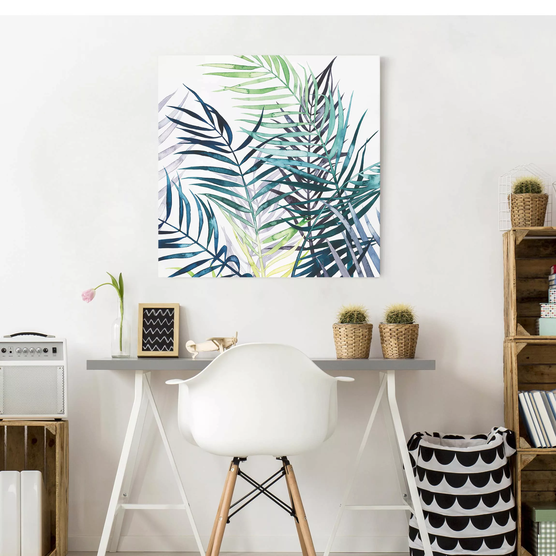 Leinwandbild Botanik - Quadrat Exotisches Blattwerk - Palme günstig online kaufen