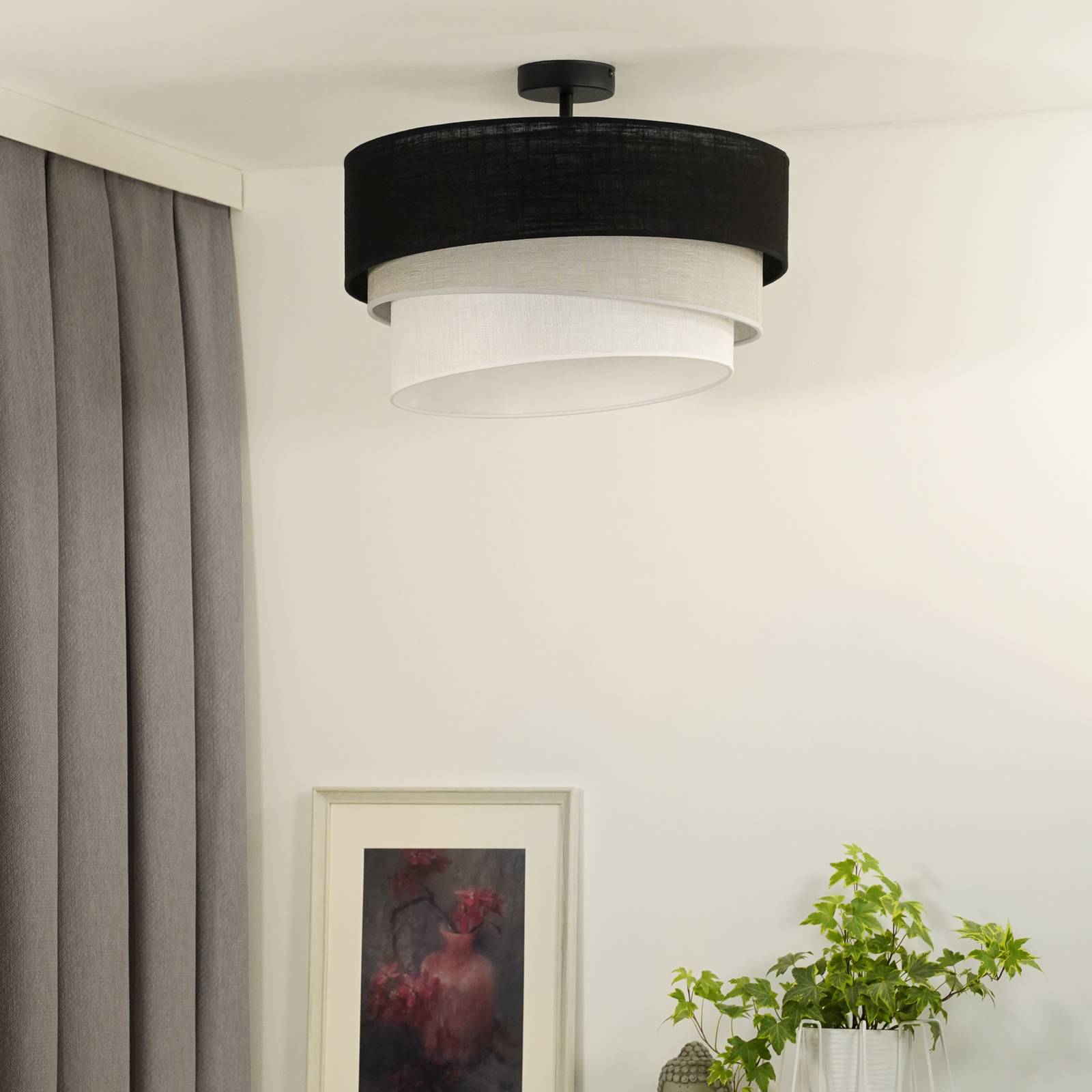 Euluna Deckenlampe Trio, schwarz/grau/weiß, Textil, Ø 45 cm günstig online kaufen