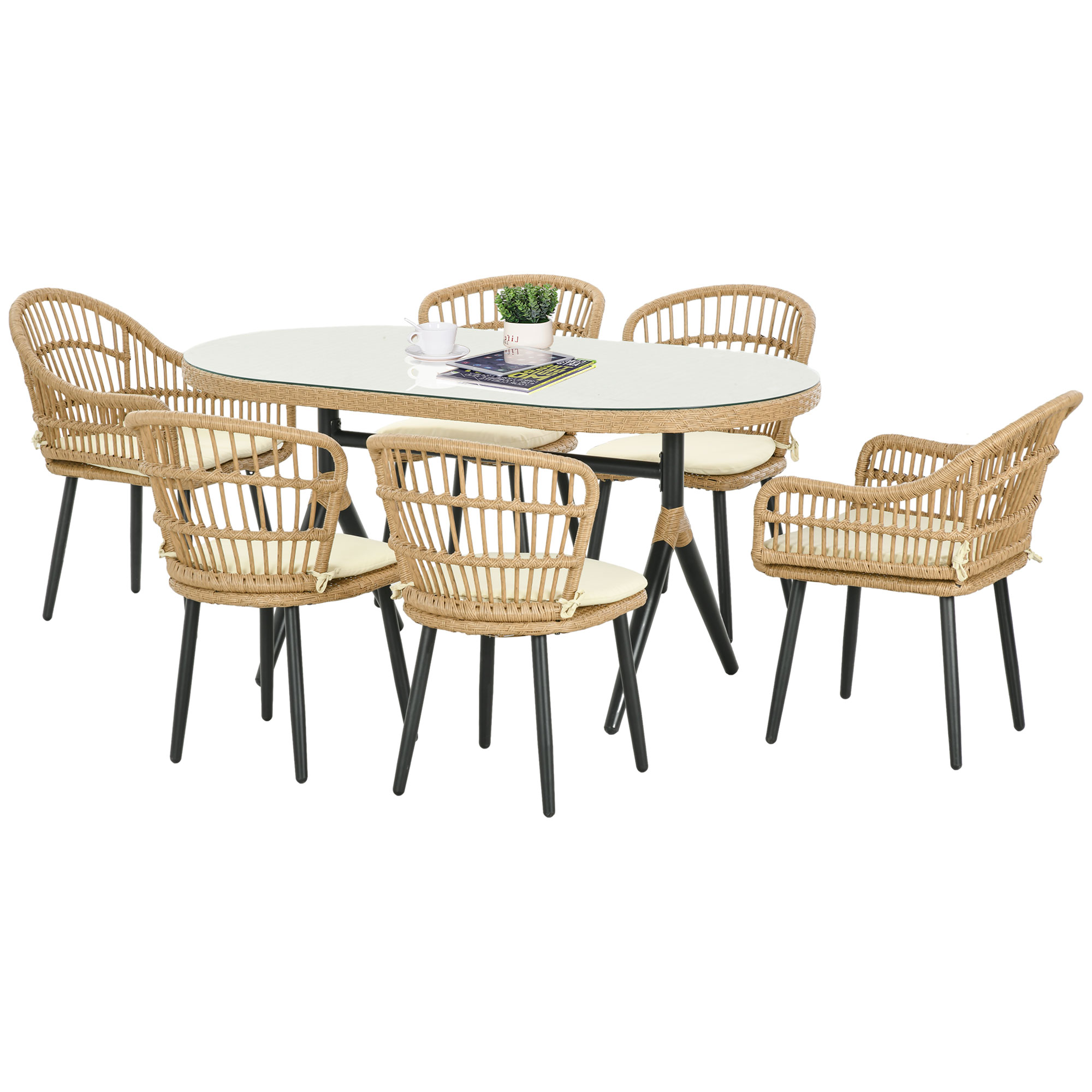 Outsunny Salon de Jardin 6 Personen Rattan PE Esszimmer-Set - 1 rechteckige günstig online kaufen