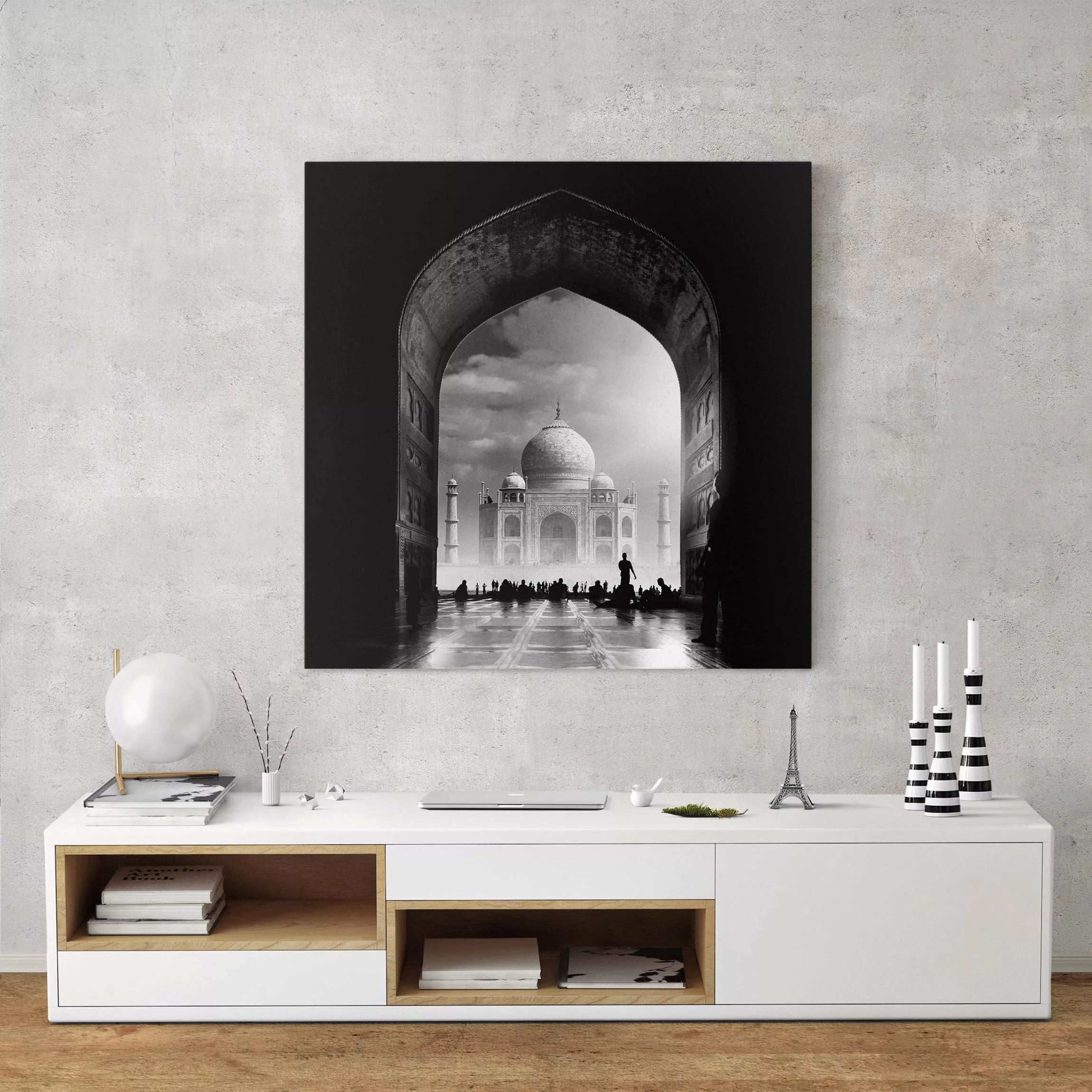 Leinwandbild Schwarz-Weiß - Quadrat Das Tor zum Taj Mahal günstig online kaufen